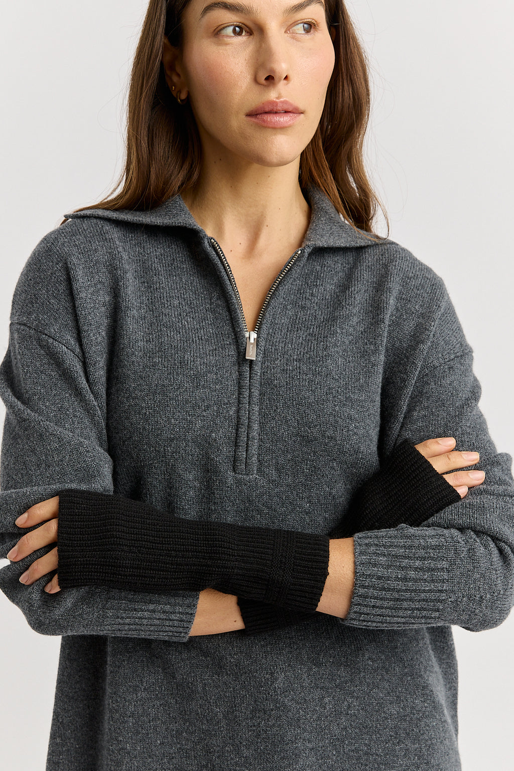 Fine Rib Open Mittens - Black