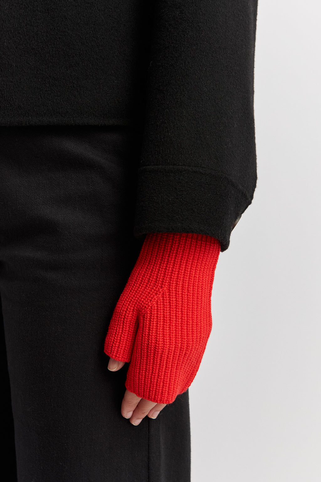 Fine Rib Open Mittens - Poppy