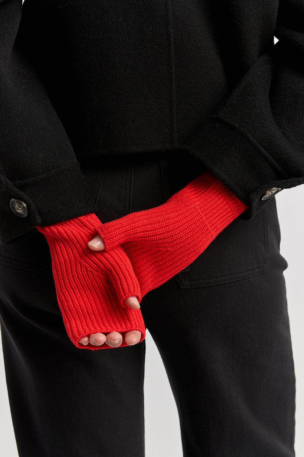 Fine Rib Open Mittens - Poppy