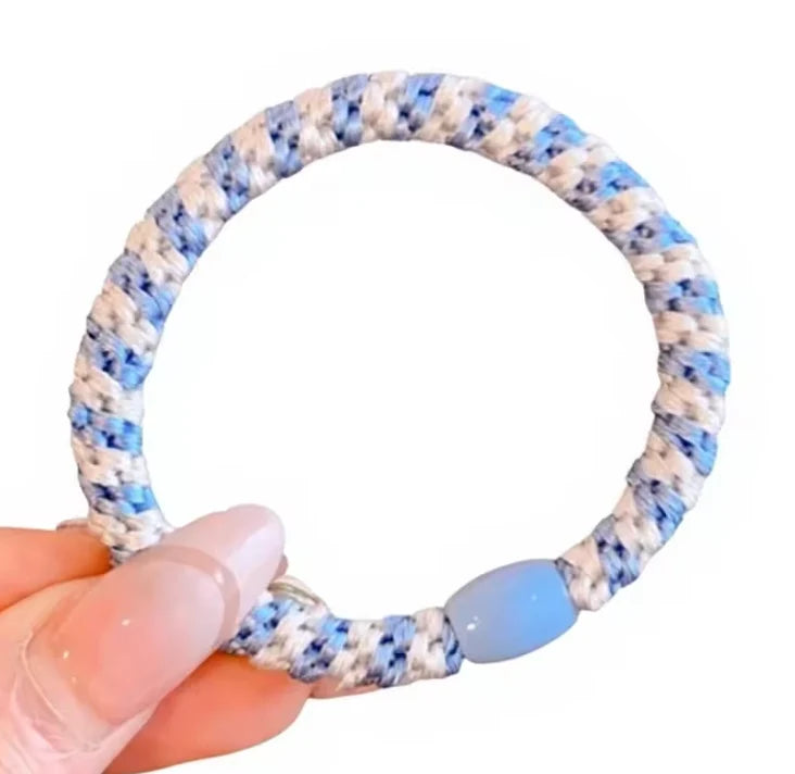 Woven Hair Ties - Blue/White
