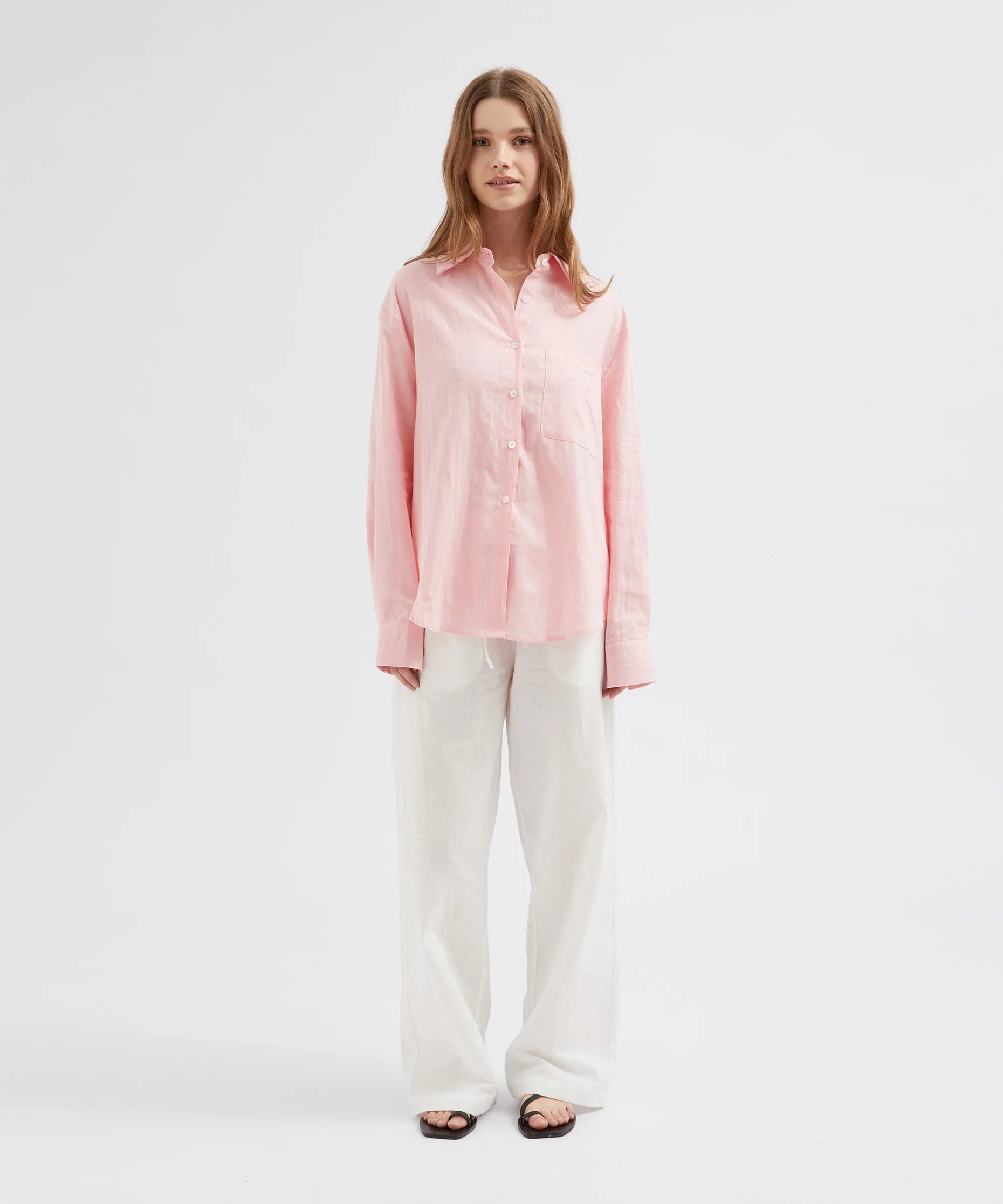 Classic Ramie Cotton Shirt - Pink