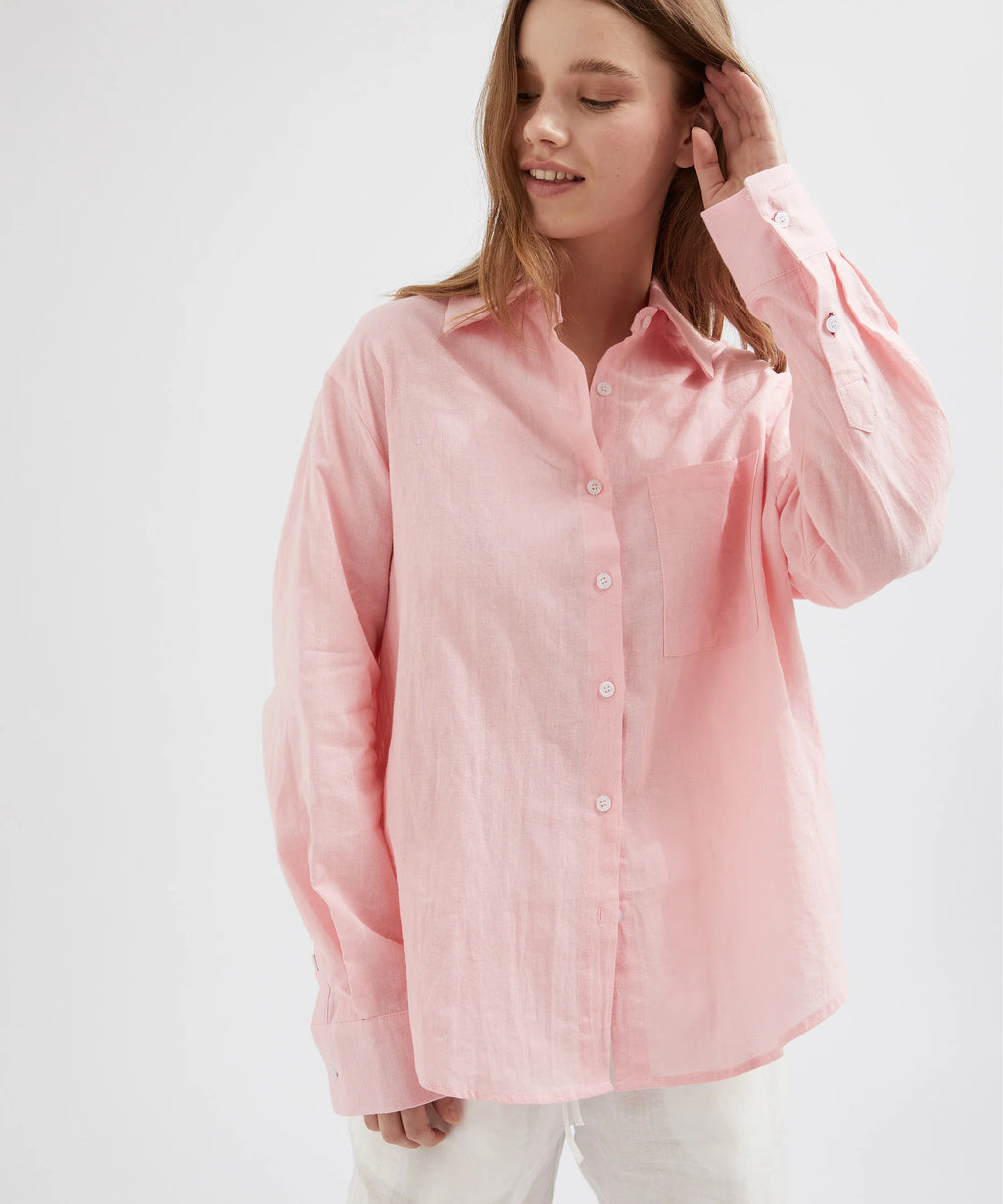 Classic Ramie Cotton Shirt - Pink