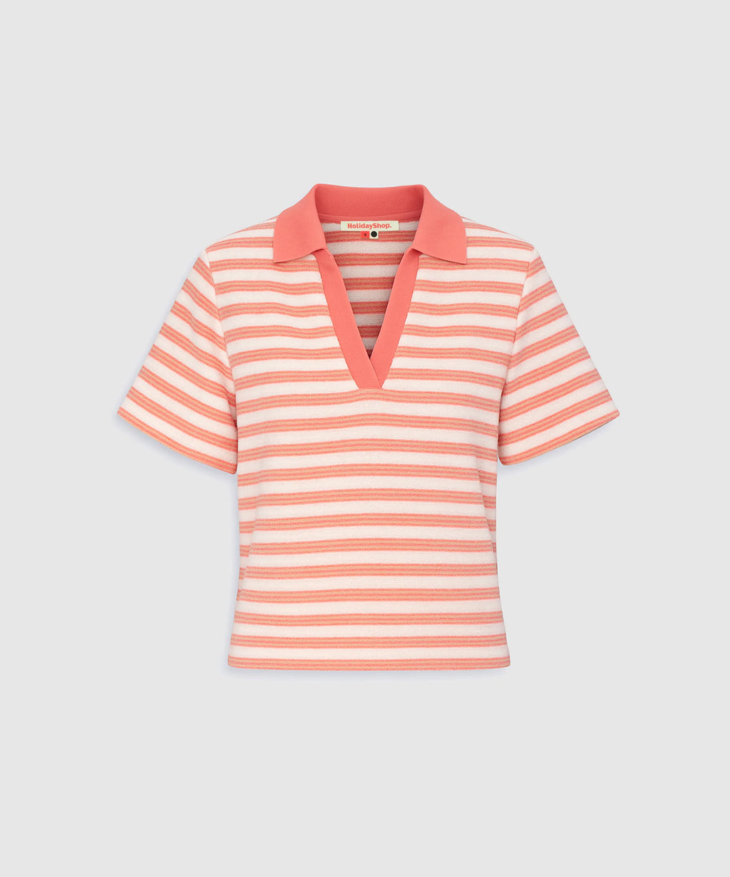 Terry Polo - Coral/White Stripe