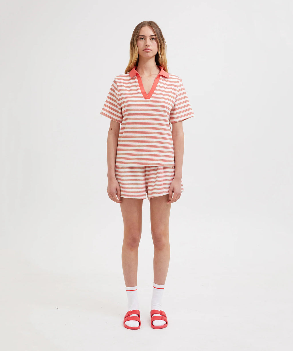 Terry Polo - Coral/White Stripe
