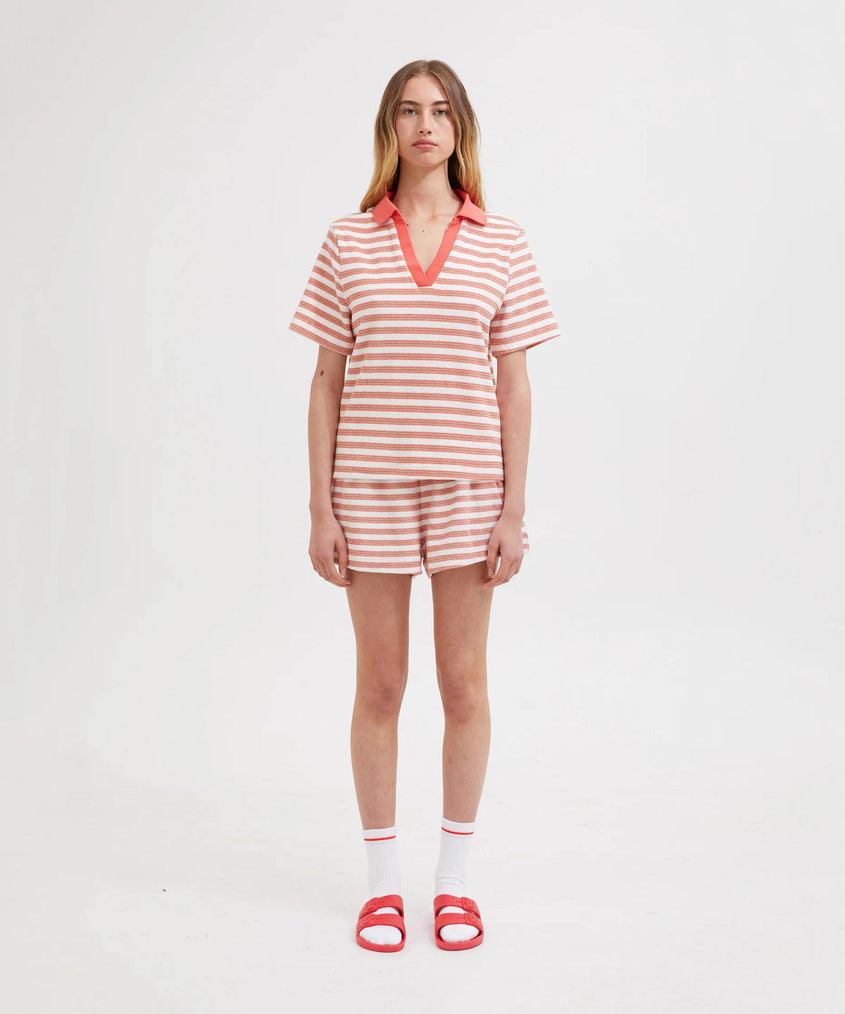 Terry Polo - Coral/White Stripe