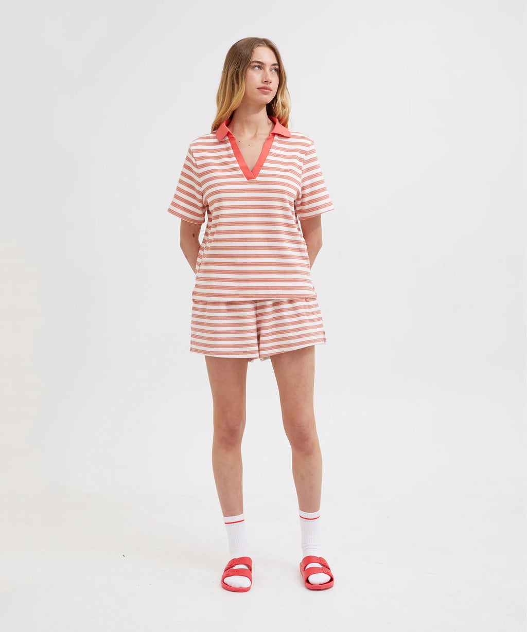 Terry Polo - Coral/White Stripe