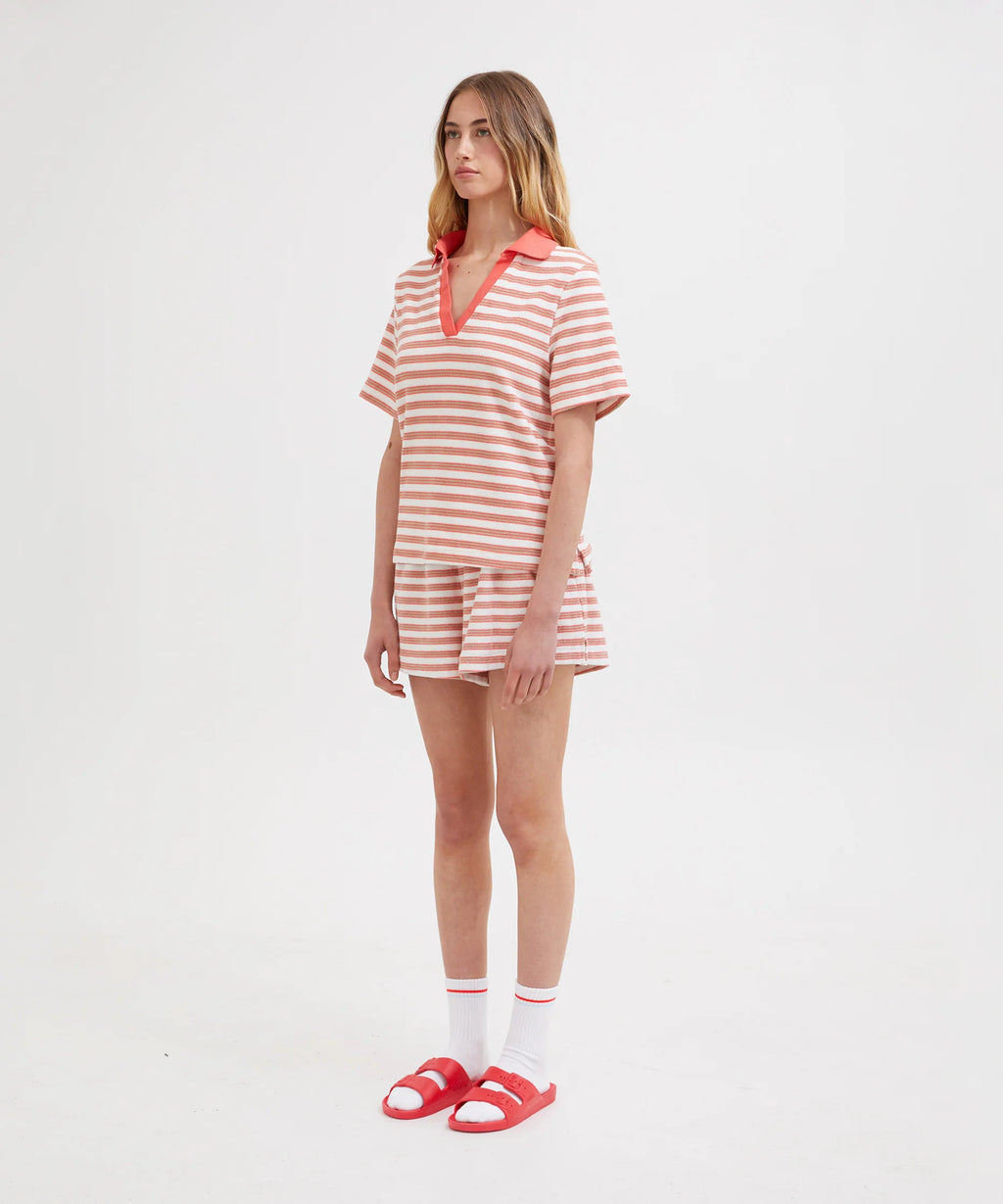 Terry Polo - Coral/White Stripe