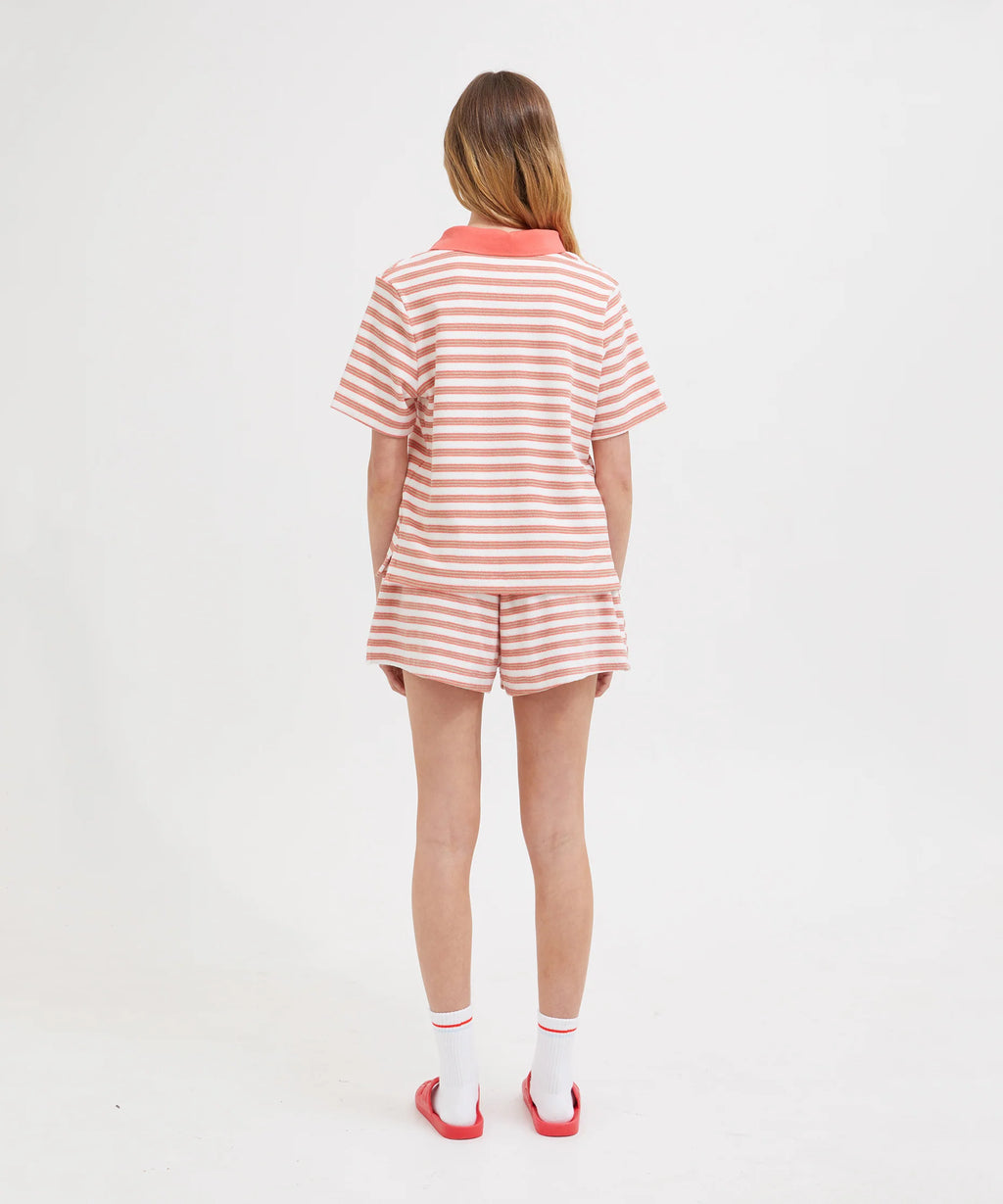 Terry Polo - Coral/White Stripe