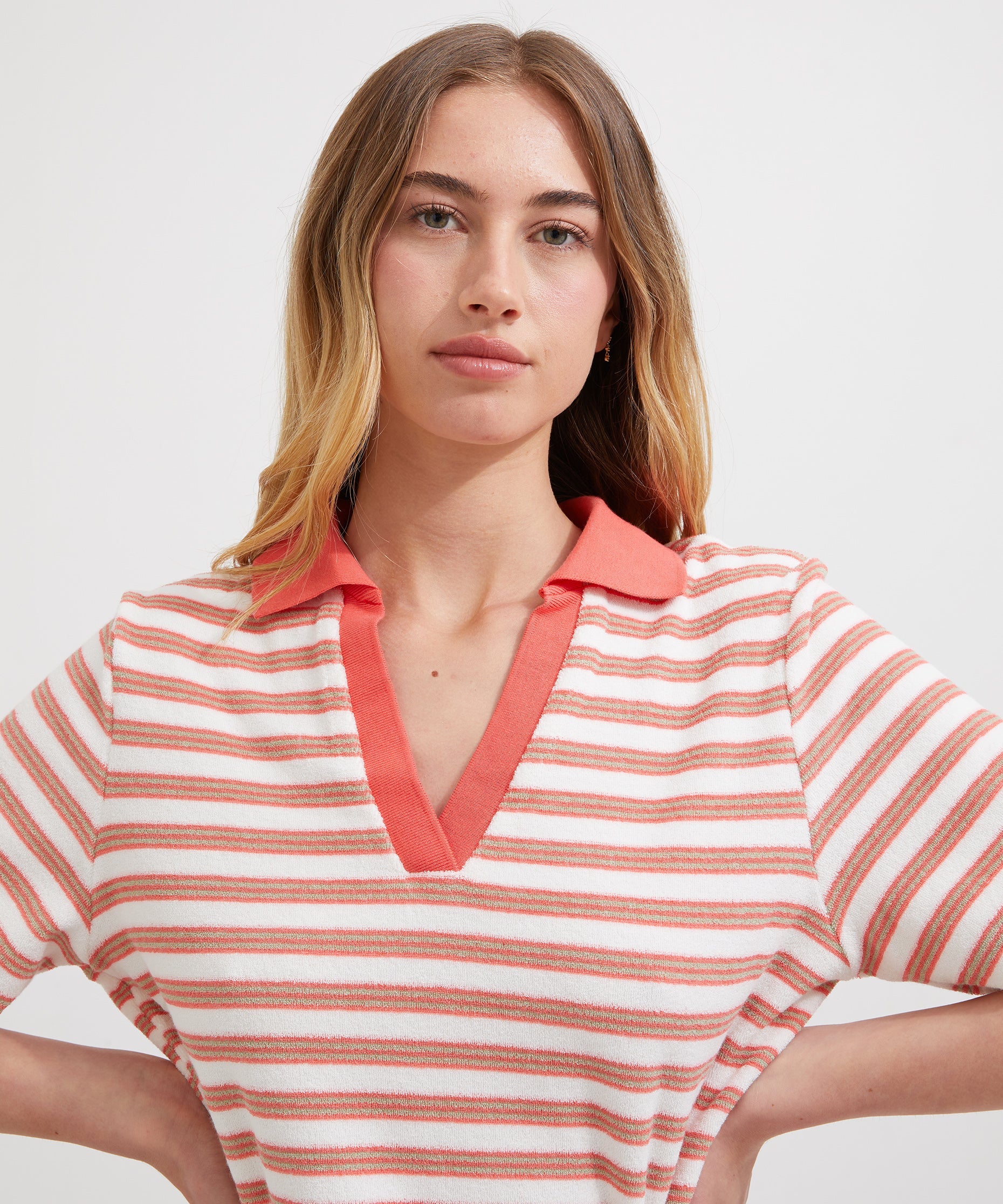 Terry Polo - Coral/White Stripe