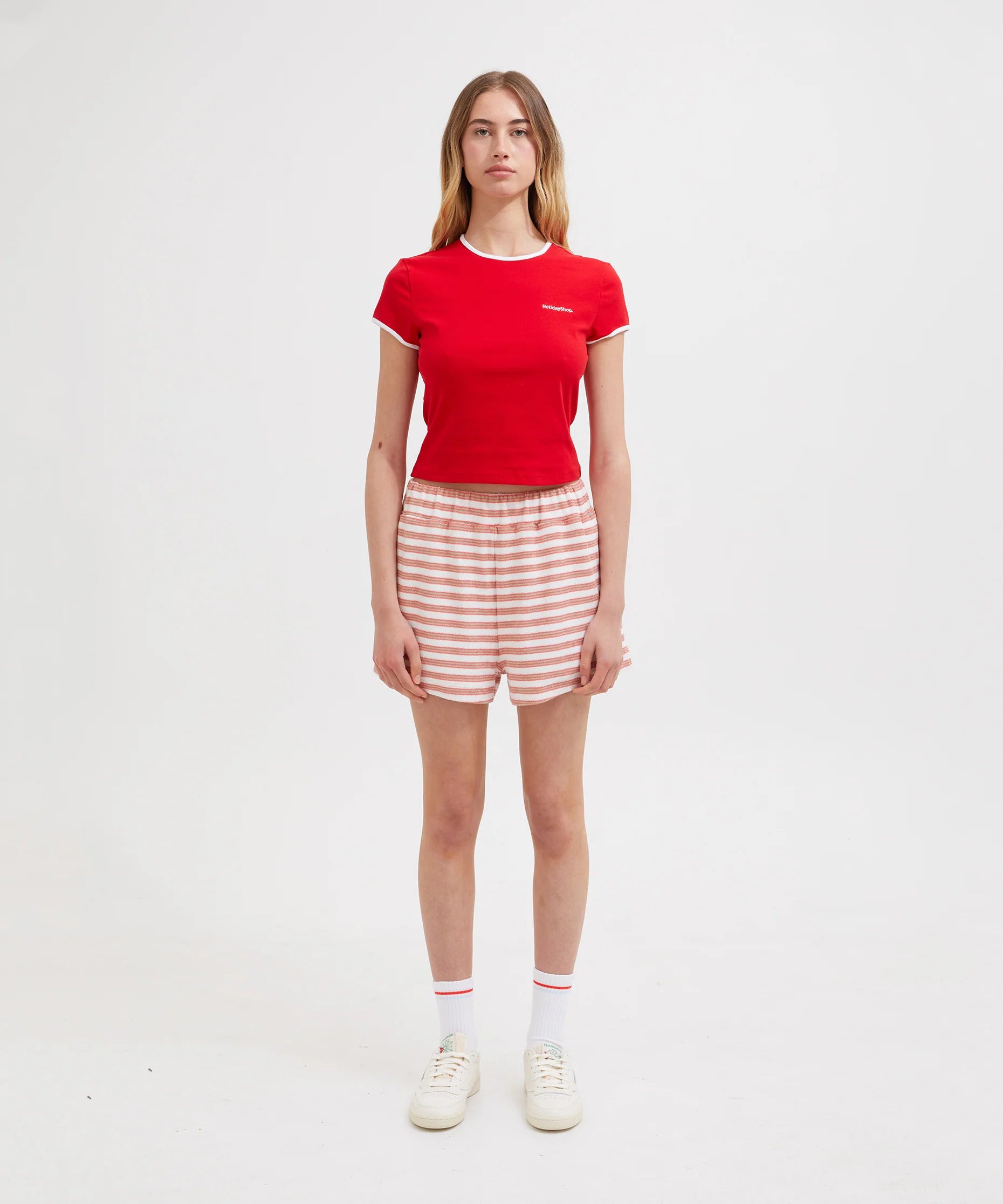 Terry Shorts - Coral/White Stripe