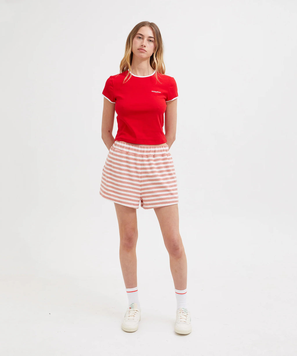 Terry Shorts - Coral/White Stripe