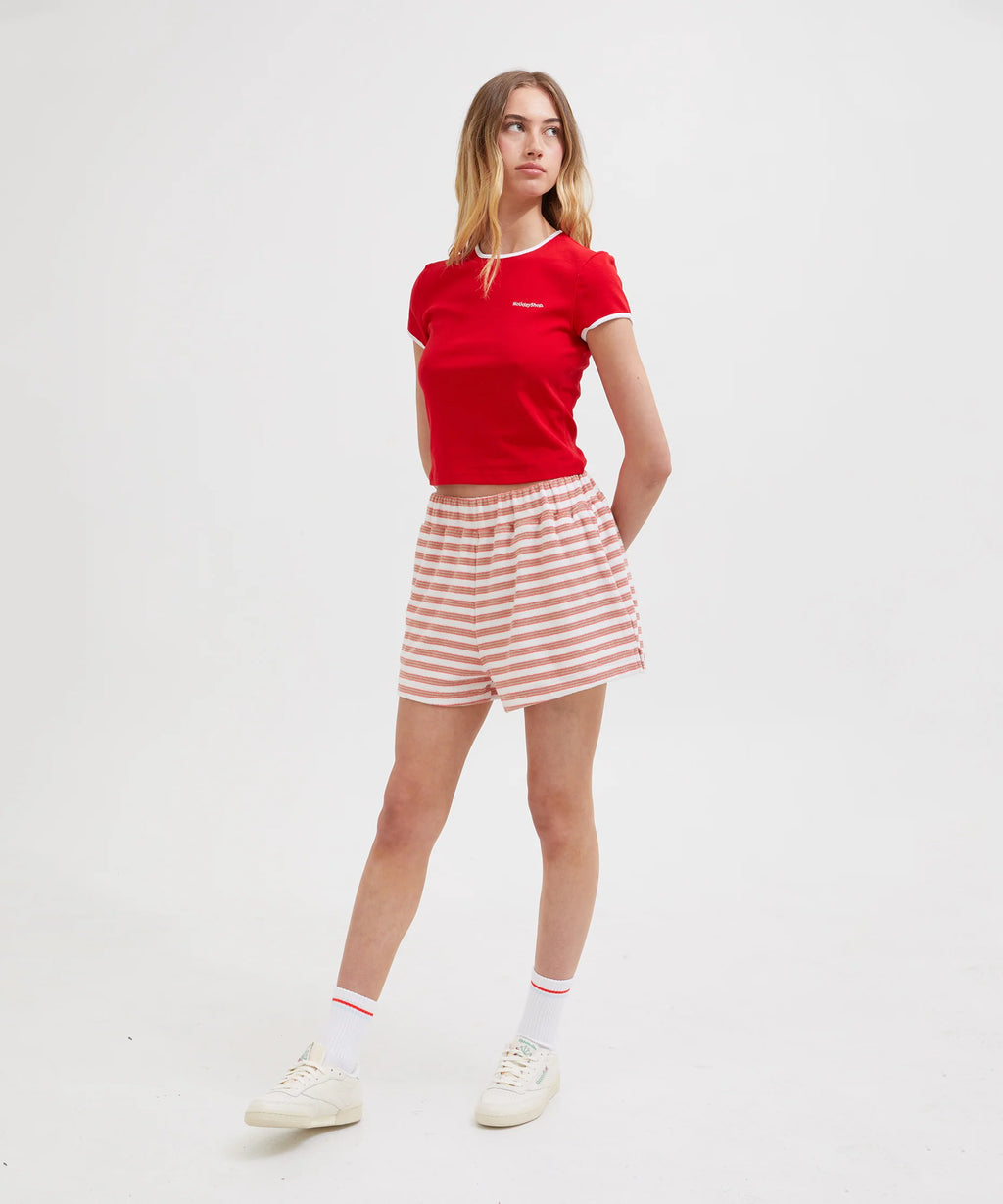 Terry Shorts - Coral/White Stripe