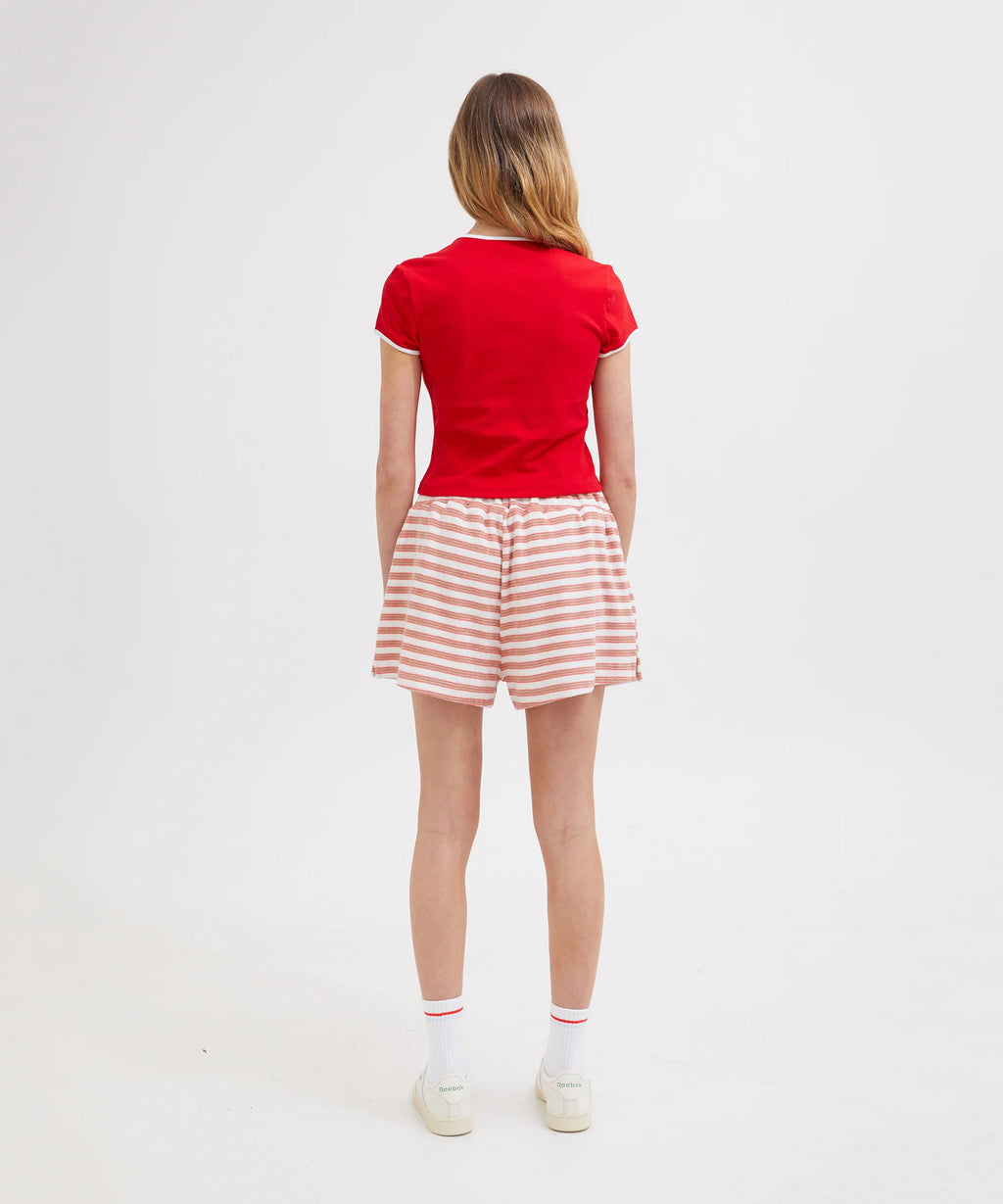 Terry Shorts - Coral/White Stripe