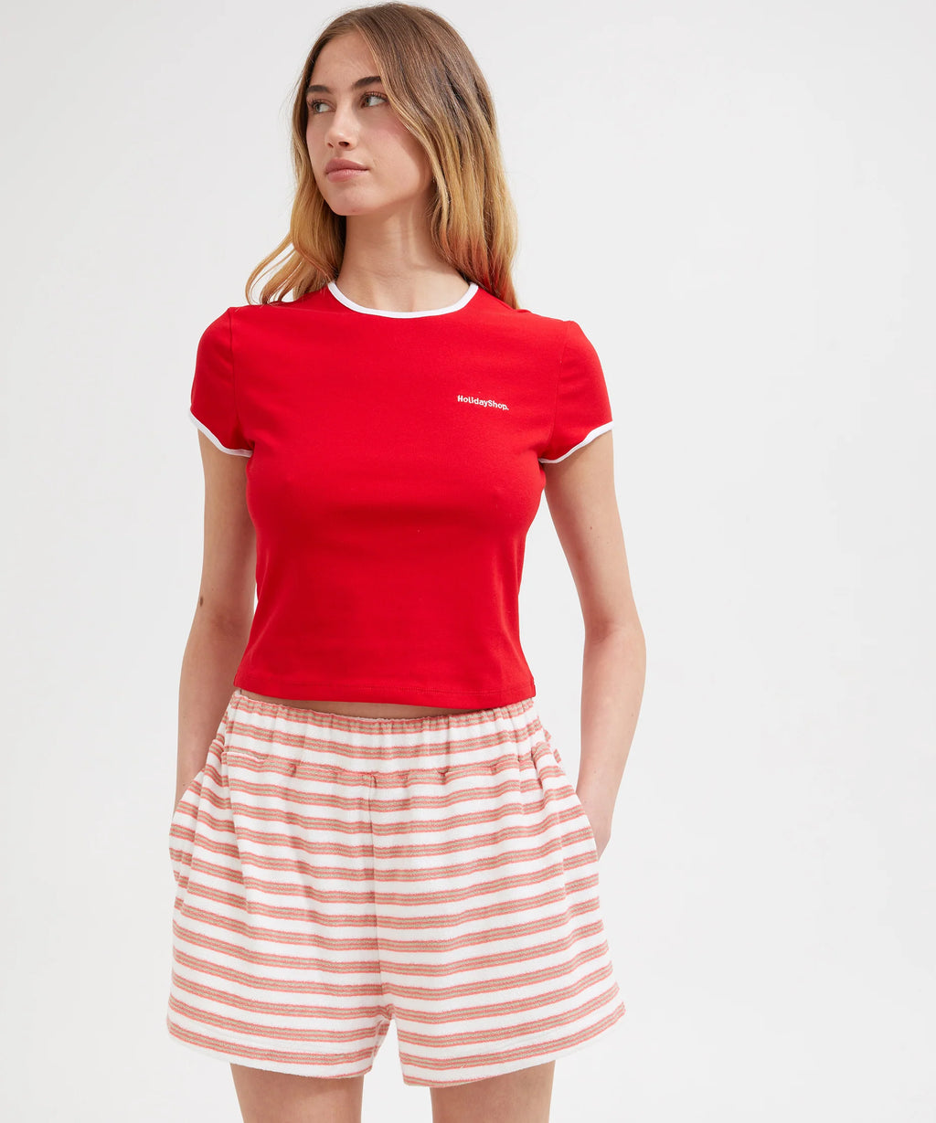 Terry Shorts - Coral/White Stripe