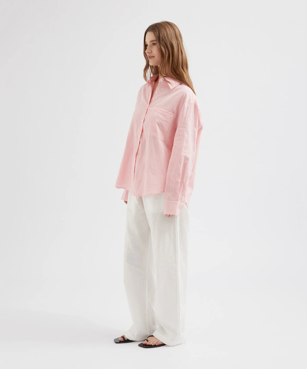 Classic Ramie Cotton Shirt - Pink