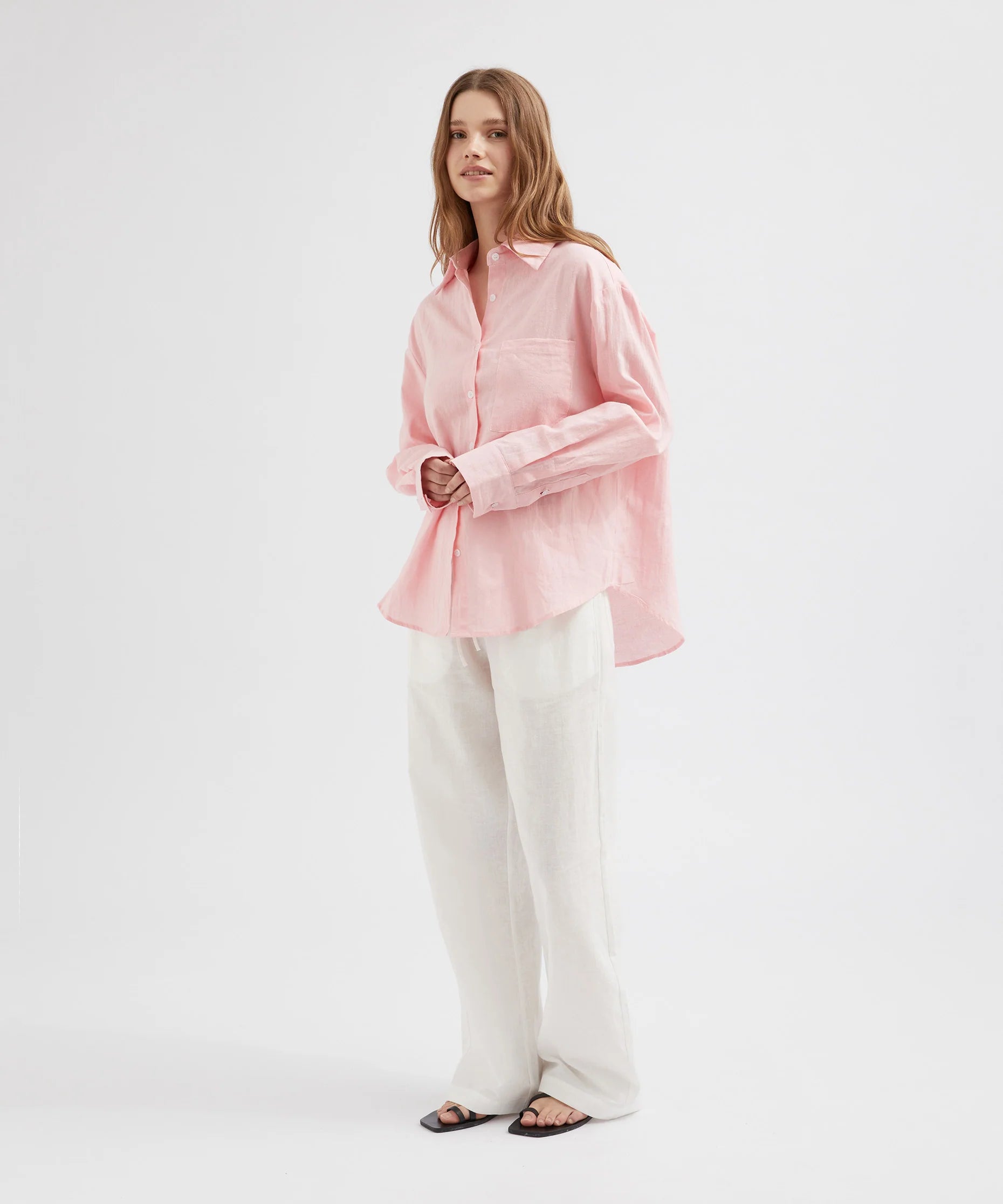 Classic Ramie Cotton Shirt - Pink