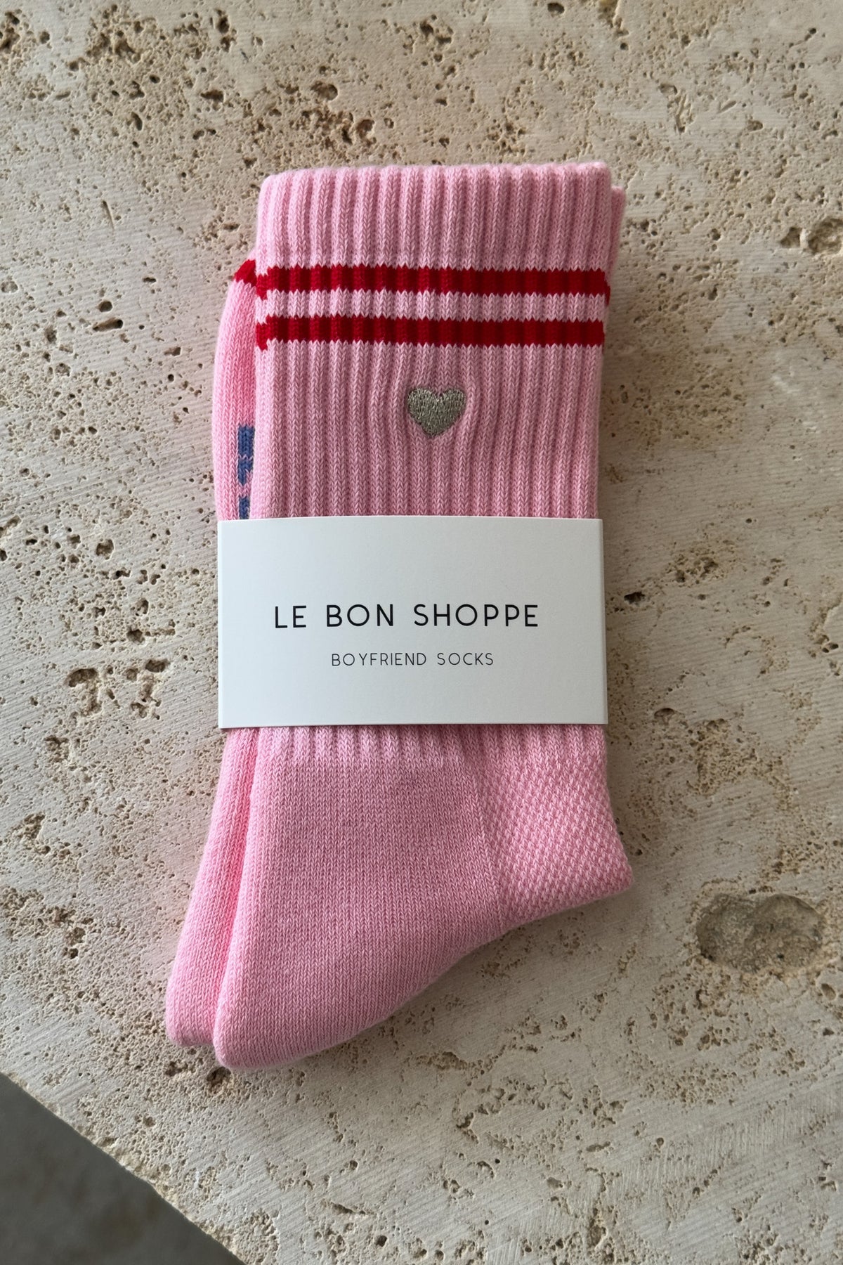 Embroidered Boyfriend Socks - Amour Pink & Heart