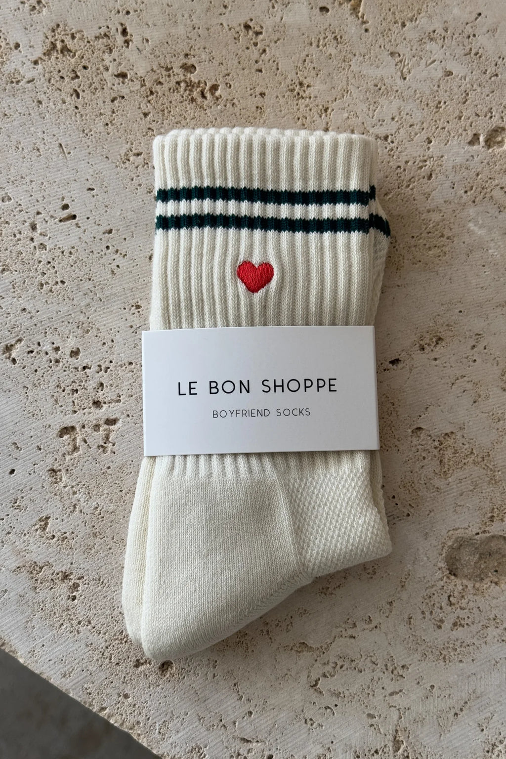 Embroidered Boyfriend Socks - Parchment & Heart