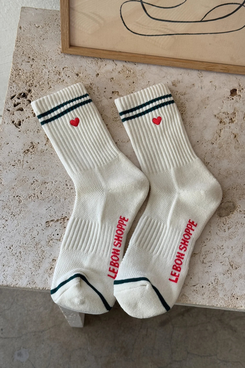 Embroidered Boyfriend Socks - Parchment & Heart