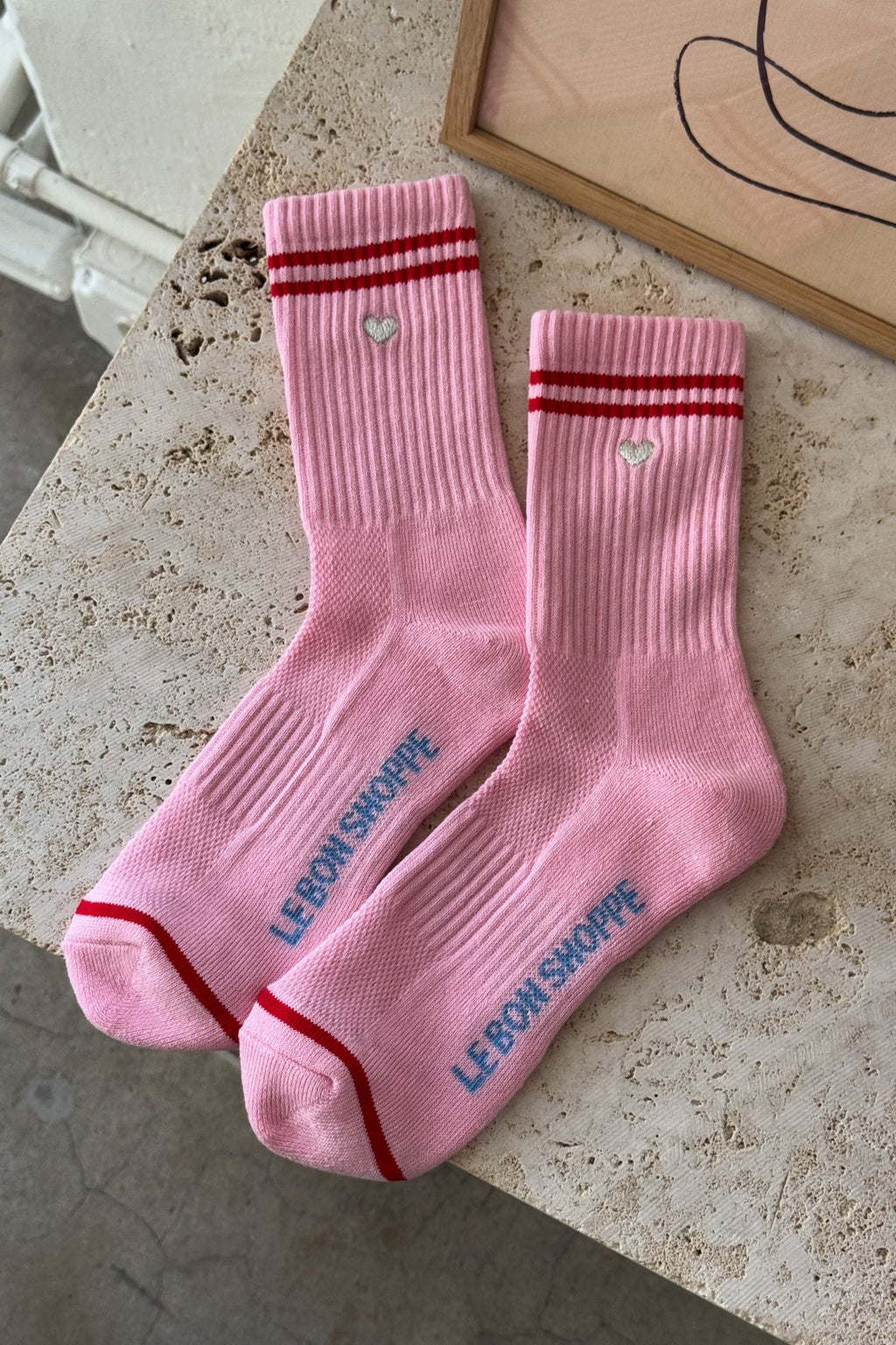 Embroidered Boyfriend Socks - Amour Pink & Heart