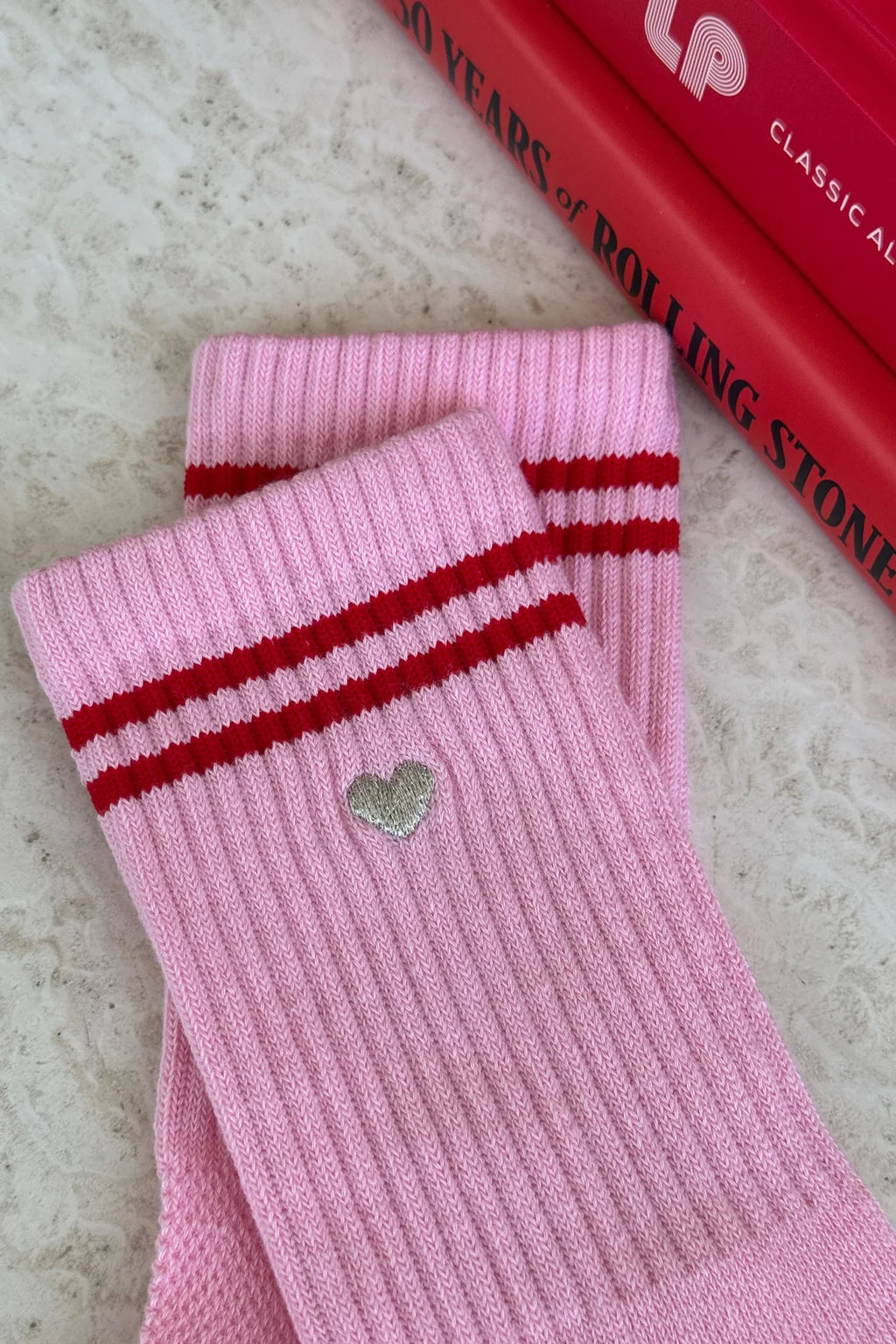 Embroidered Boyfriend Socks - Amour Pink & Heart