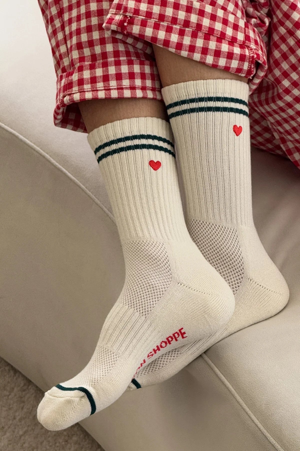 Embroidered Boyfriend Socks - Parchment & Heart