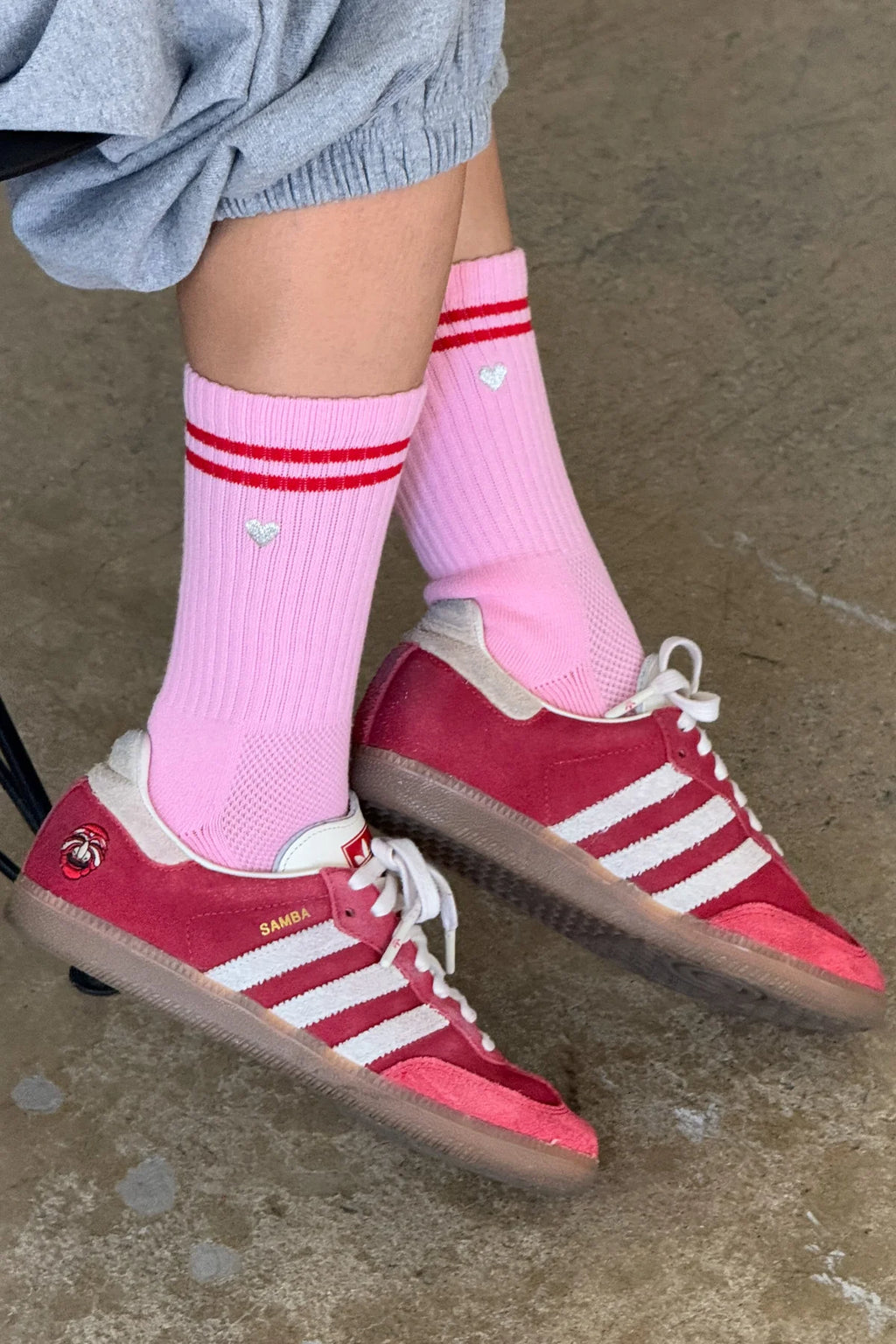 Embroidered Boyfriend Socks - Amour Pink & Heart