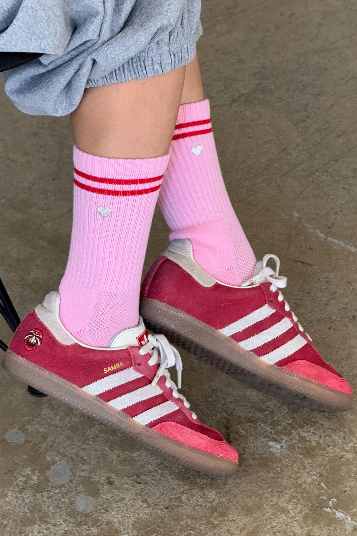 Embroidered Boyfriend Socks - Amour Pink & Heart