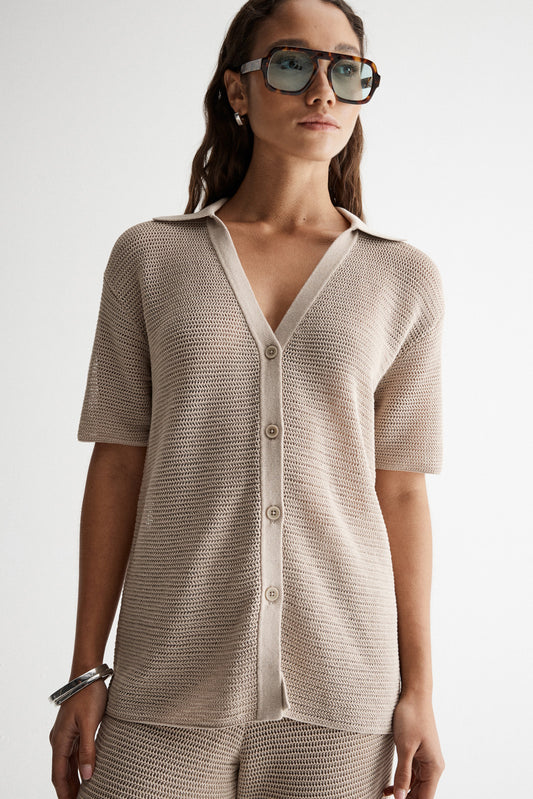 ARRIVING SOON ... Aspen Crochet Shirt - Taupe