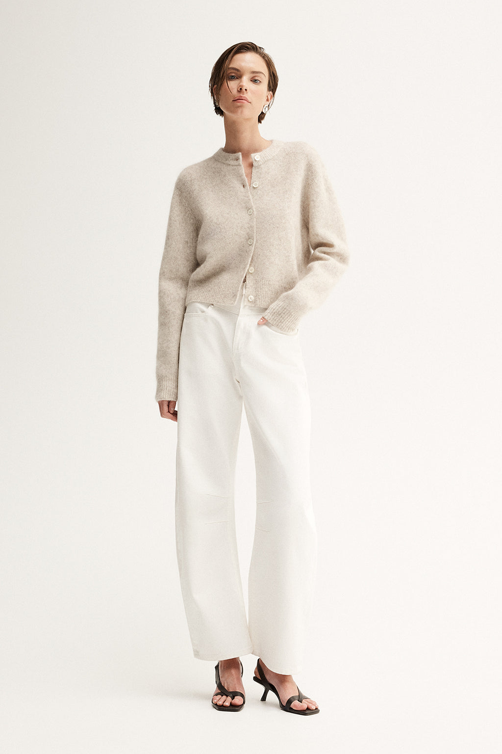 Abigail Knit Cardigan - White Marle