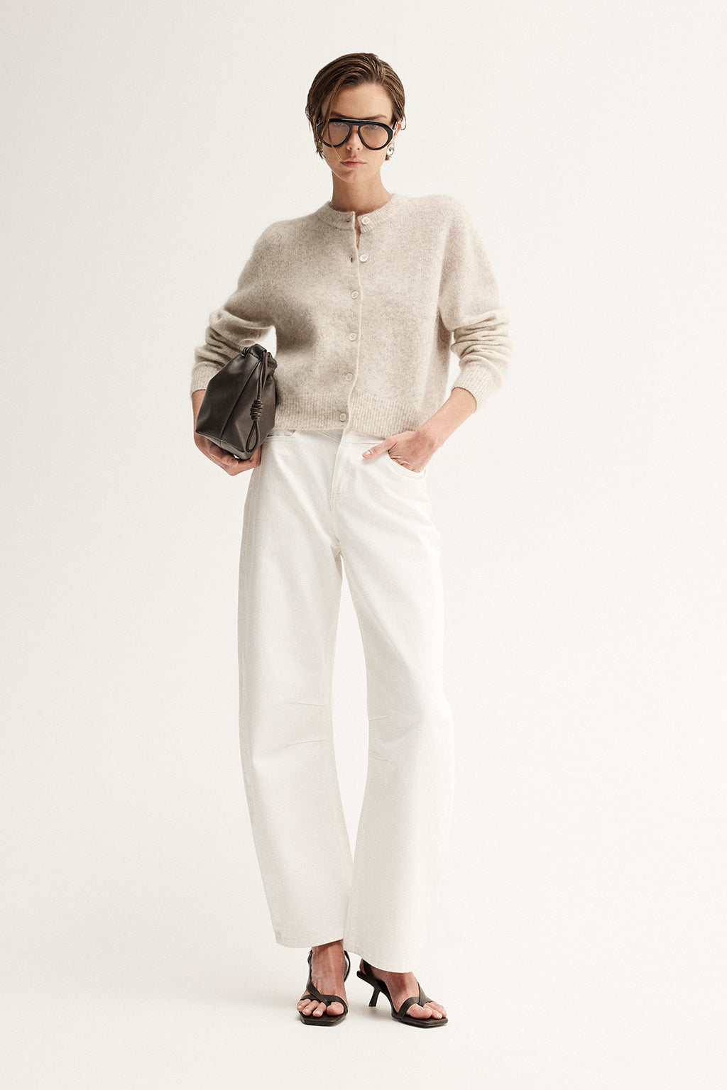 Abigail Knit Cardigan - White Marle