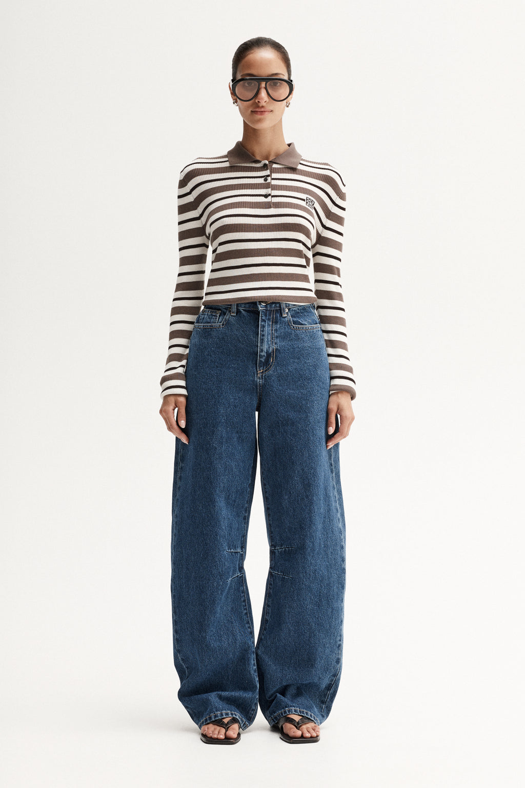 Ana Knit Polo - Chocolate Multi Stripe