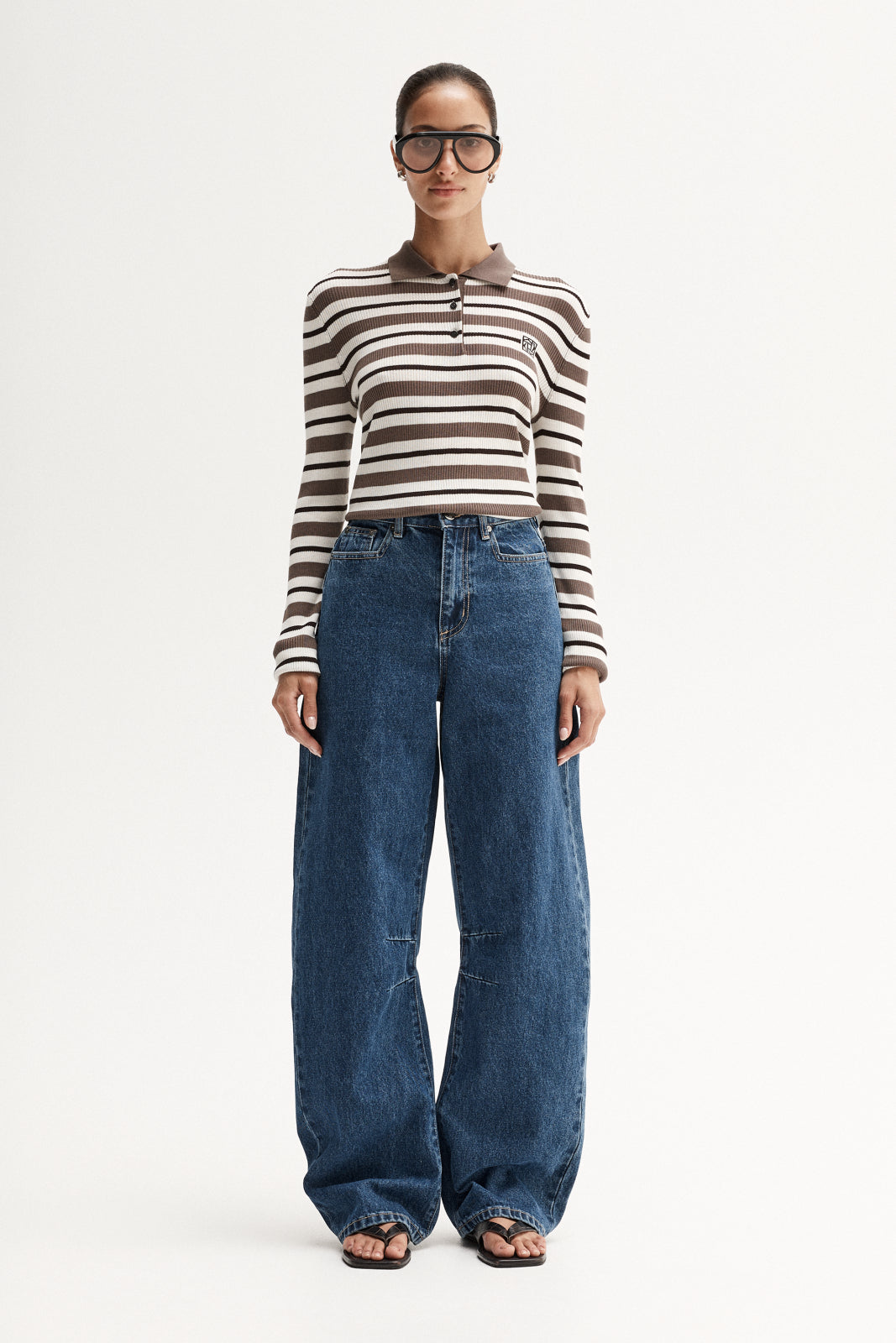 Ana Knit Polo - Chocolate Multi Stripe