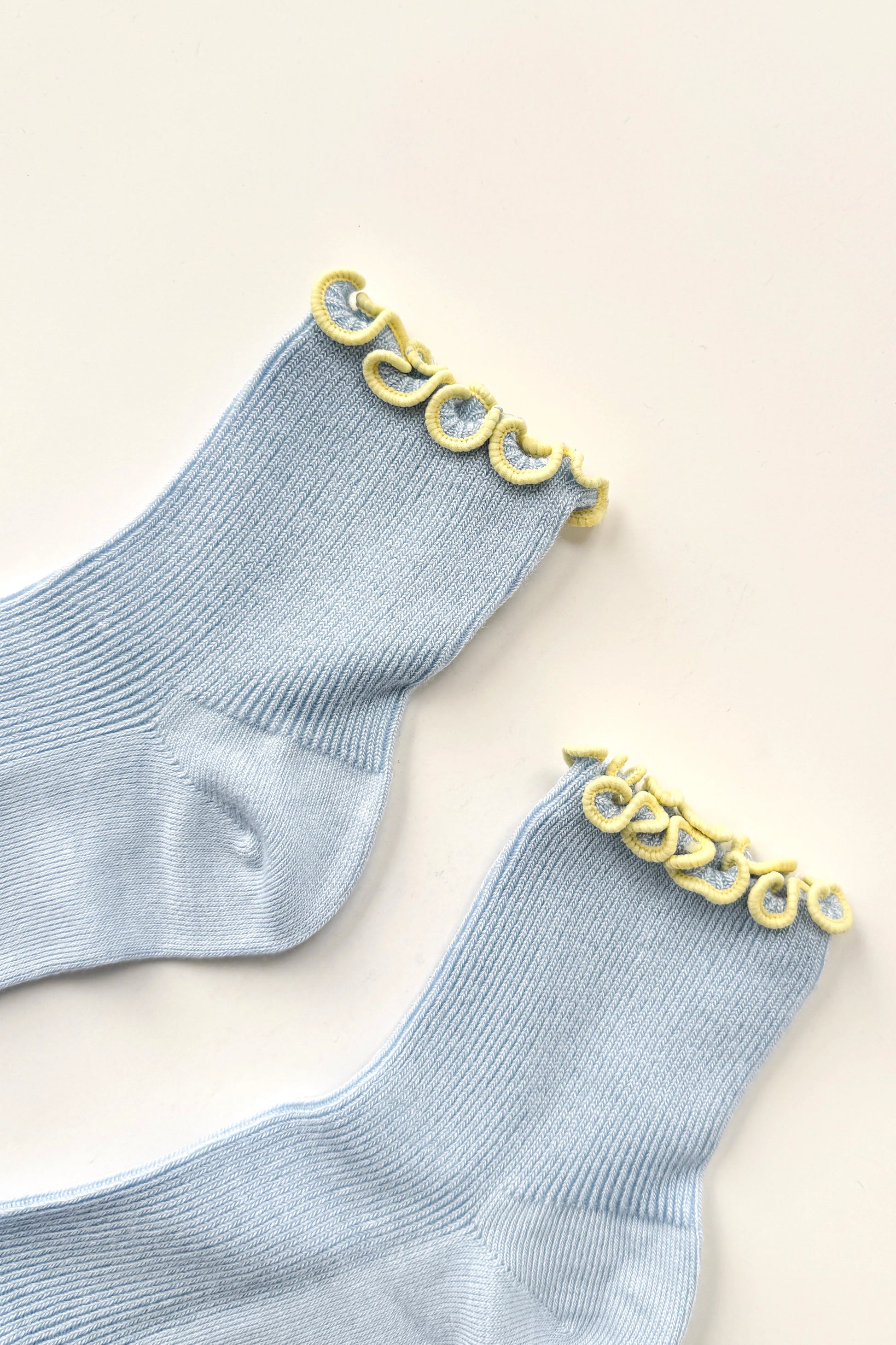 Petite Ruffled Modal Sock - Baby Blue/Butter