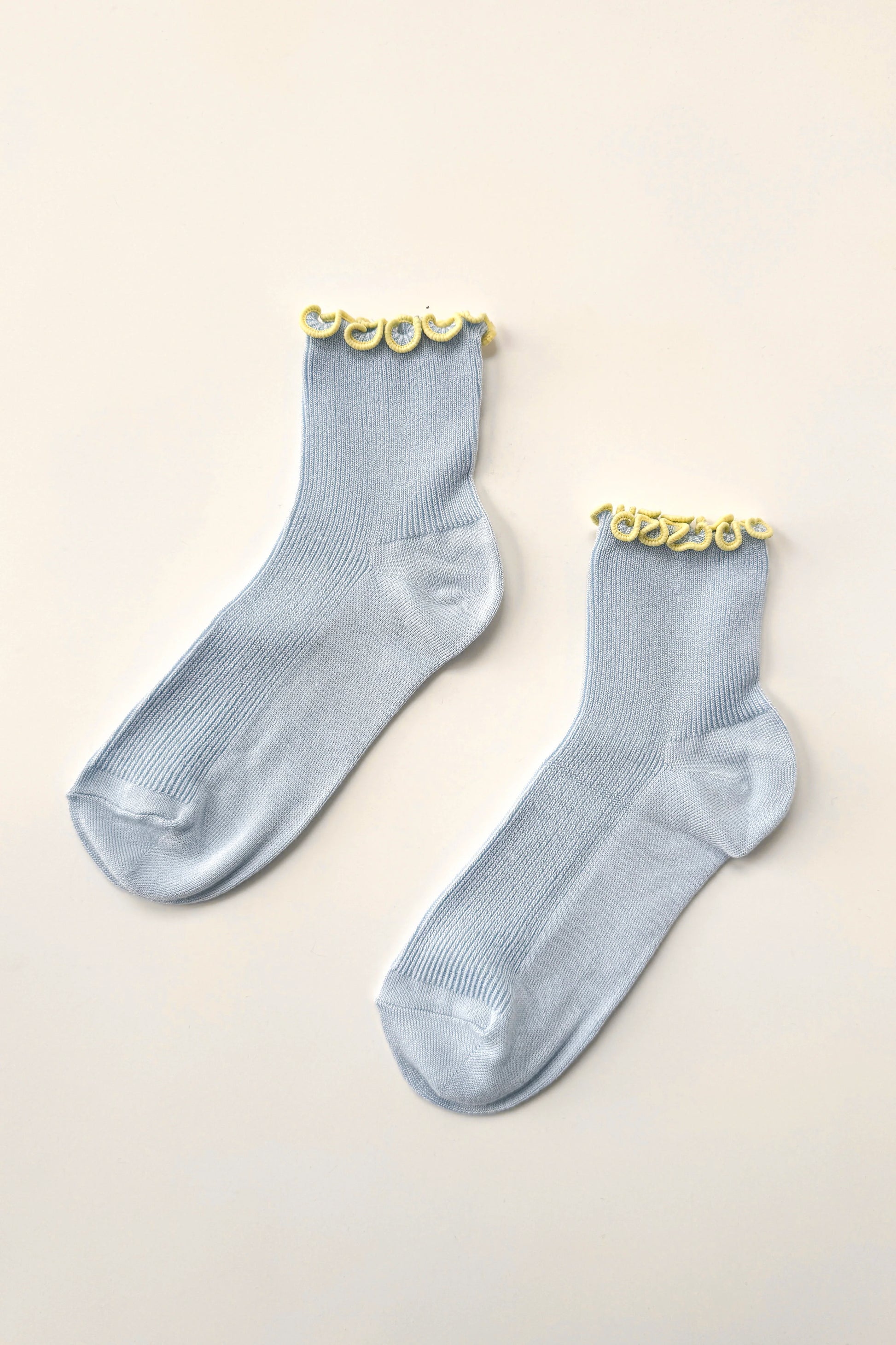 Petite Ruffled Modal Sock - Baby Blue/Butter