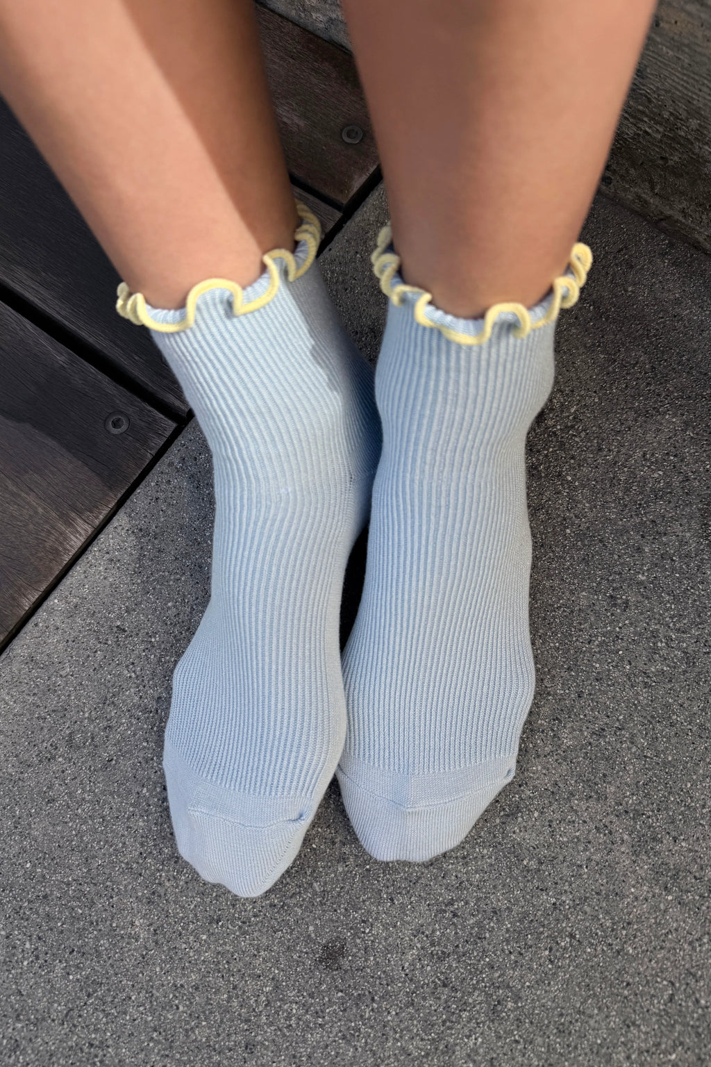 Petite Ruffled Modal Sock - Baby Blue/Butter