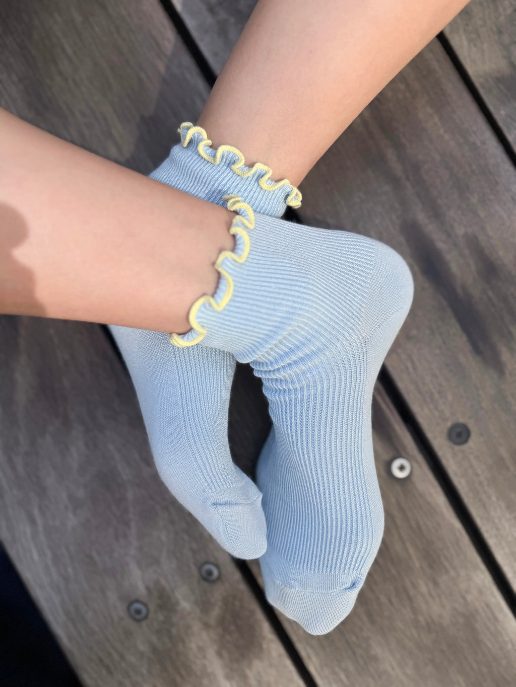 Petite Ruffled Modal Sock - Baby Blue/Butter