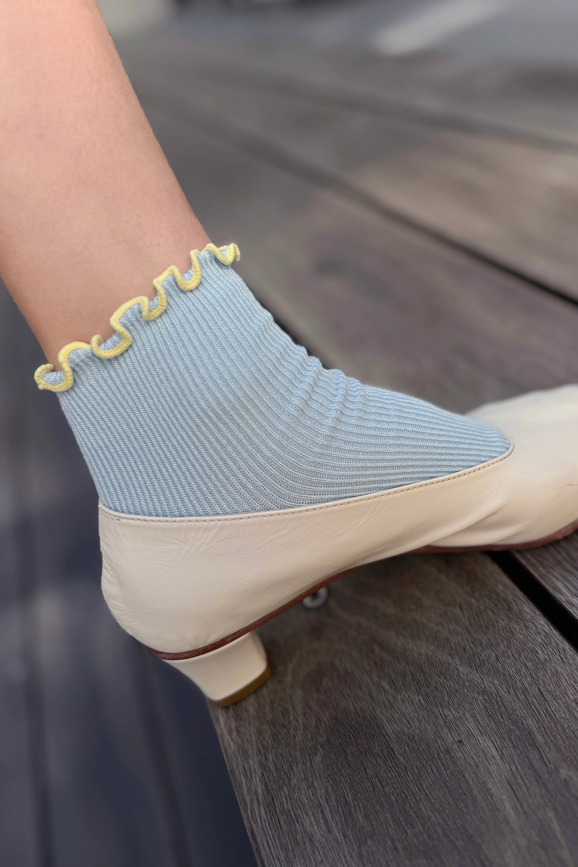 Petite Ruffled Modal Sock - Baby Blue/Butter