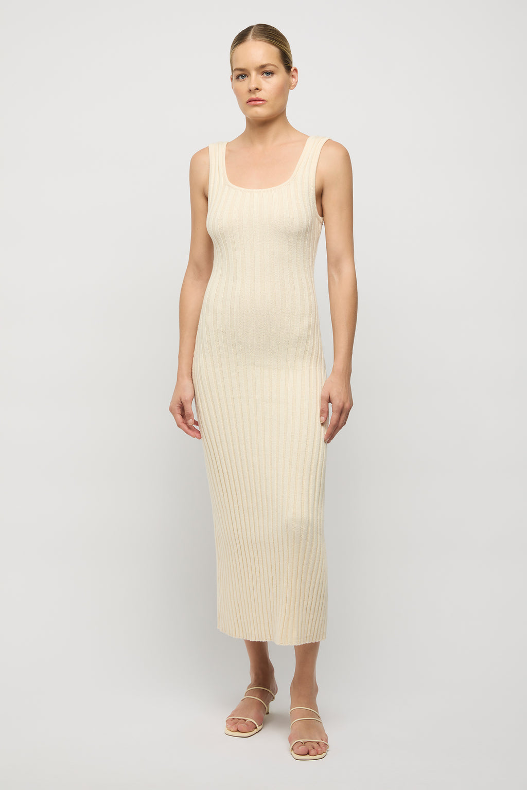 Rowan Square Neck Cotton Knit Dress - Natural