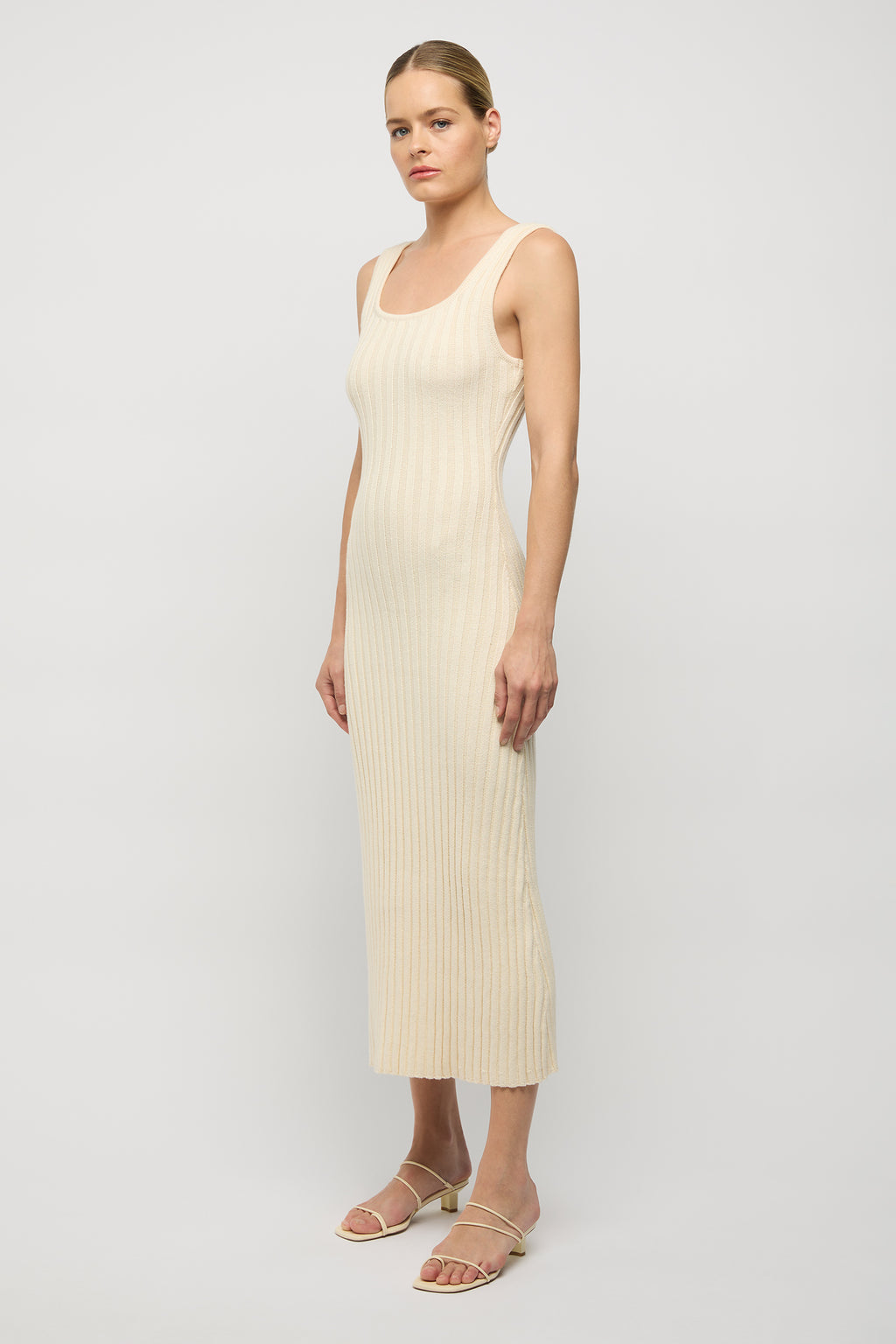 Rowan Square Neck Cotton Knit Dress - Natural
