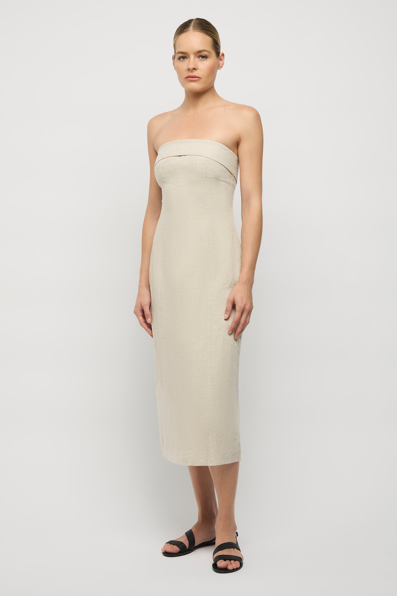 Jill Linen Midi Dress - Natural The General Kinsfolk Jill Linen Midi Dress - Natural The General Kinsfolk