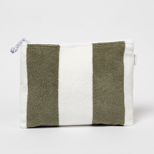 Terry Beach Pouch - The Vacay Olive Stripe
