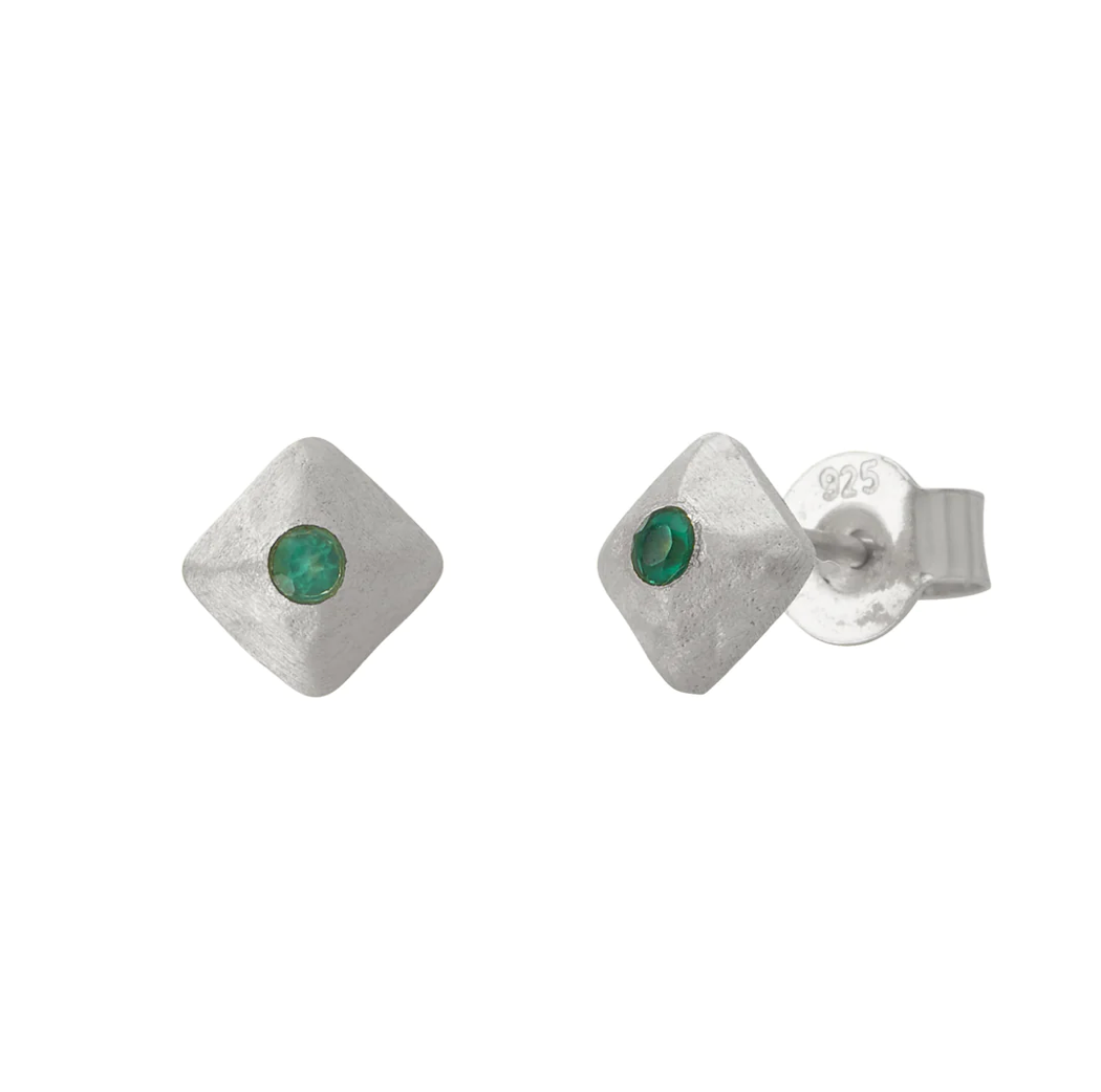 Green Onyx Studs in Sterling Silver