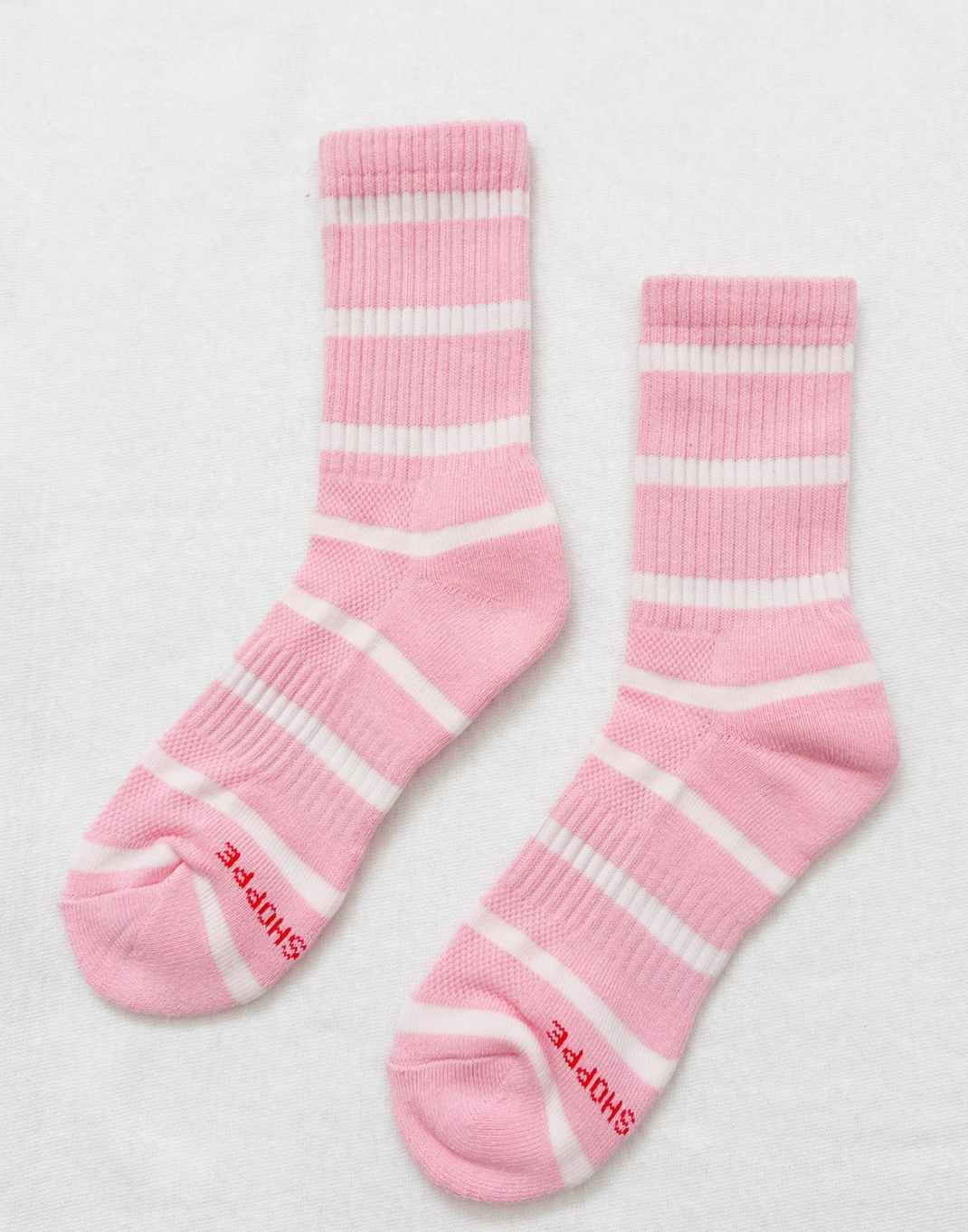 Striped Boyfriend Socks - Pink White Stripe