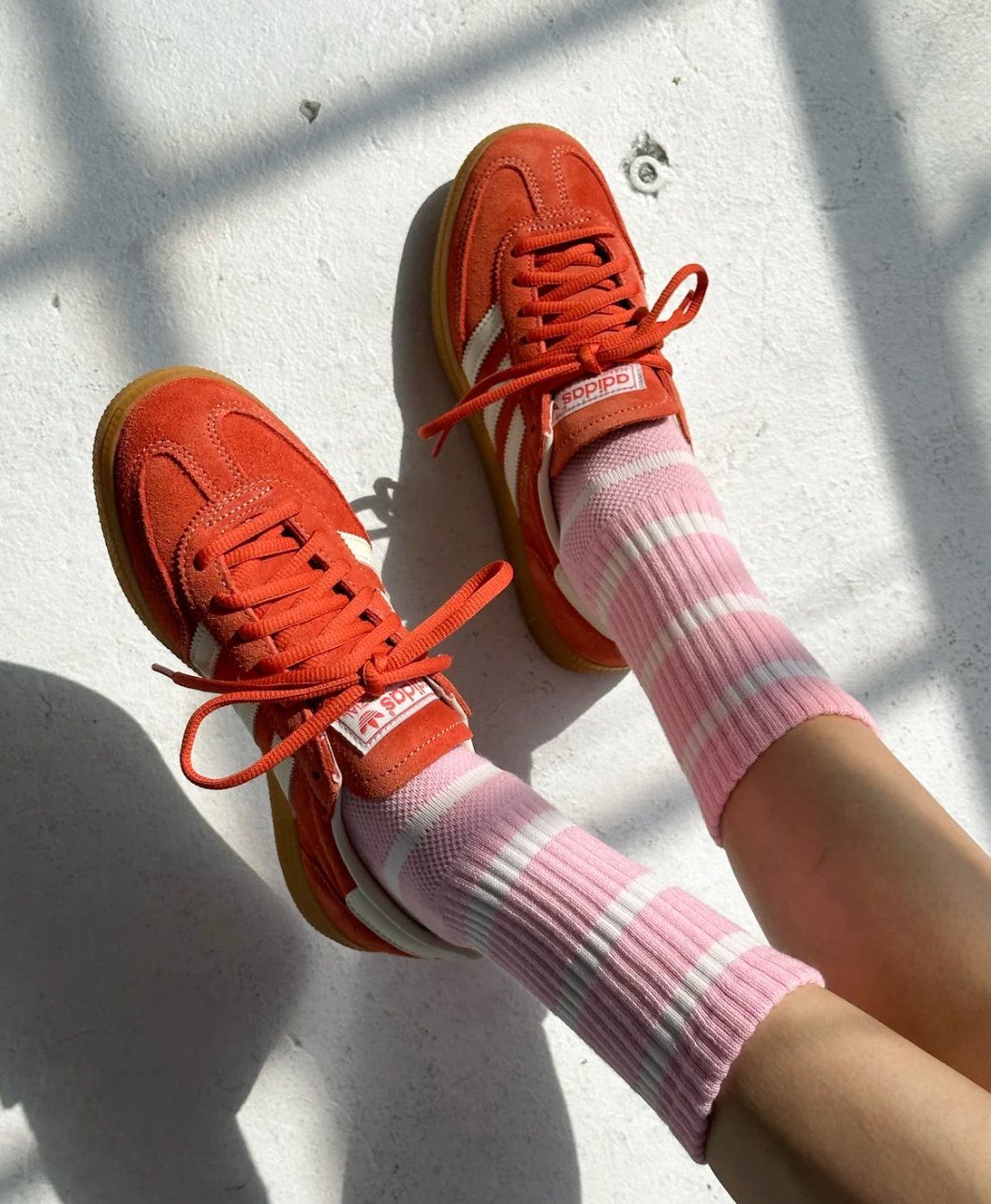 Striped Boyfriend Socks - Pink White Stripe