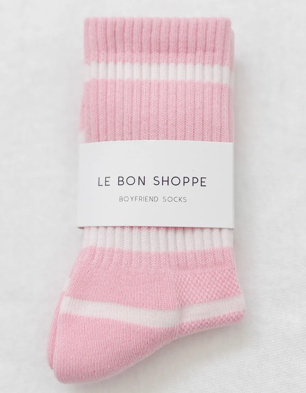 Striped Boyfriend Socks - Pink White Stripe