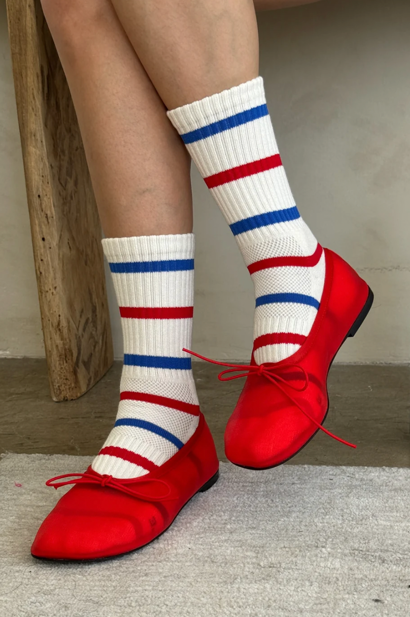 Striped Boyfriend Socks - Red, Blue Stripe