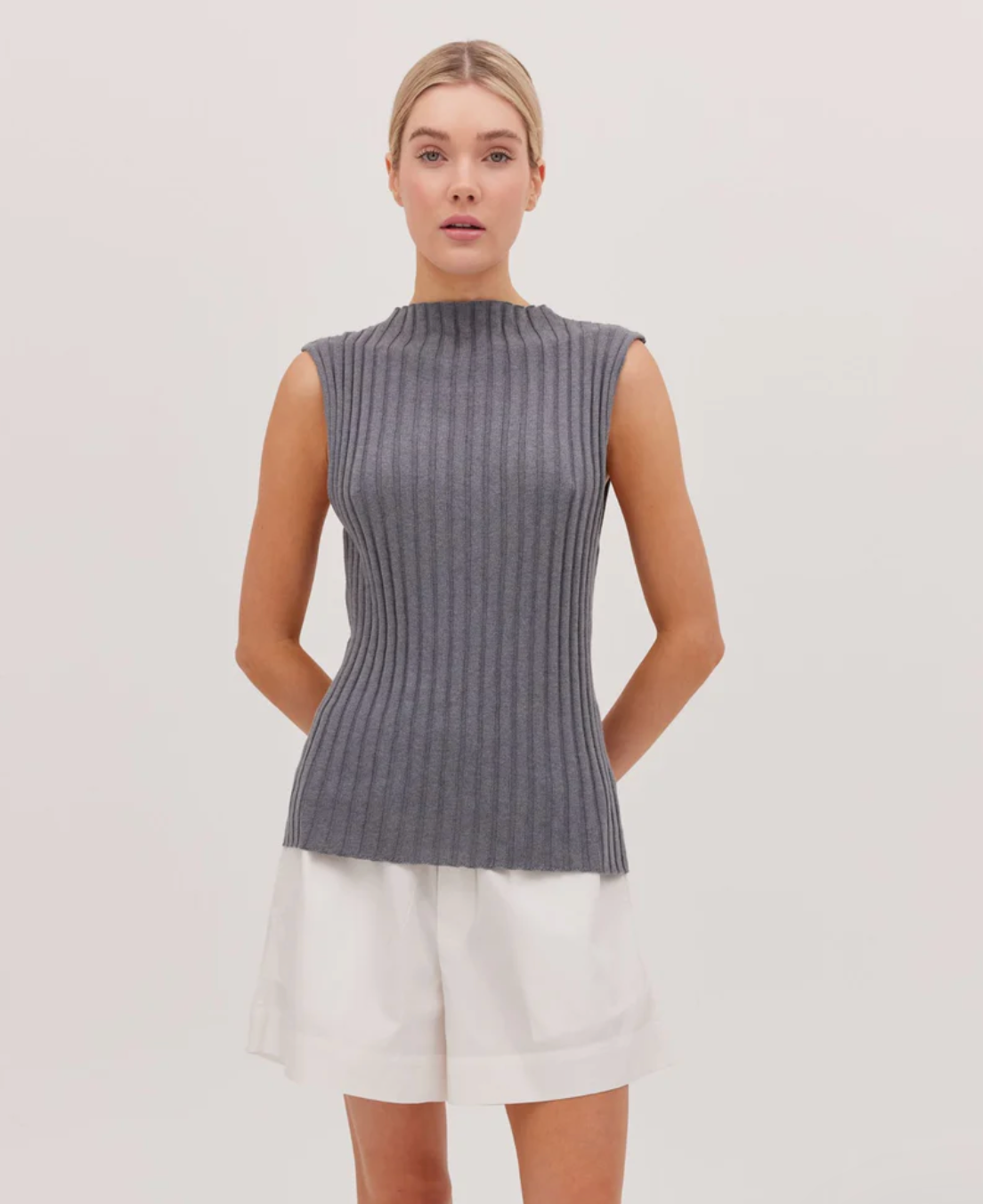 The Ribbed Neck Tank - Slate