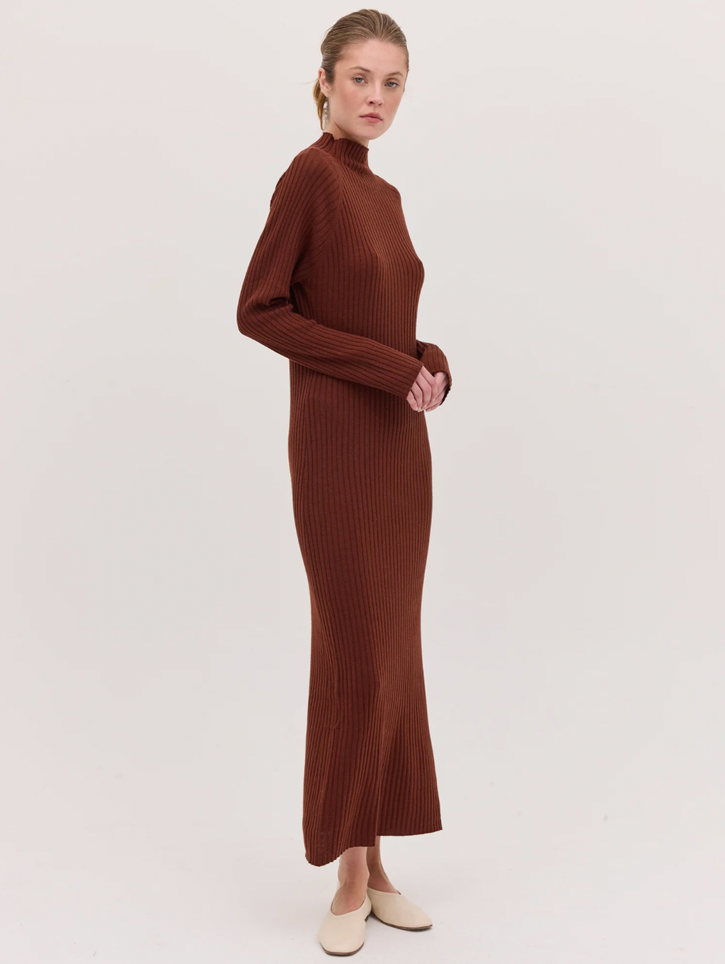 The Rib Knit Dress - Mahogany