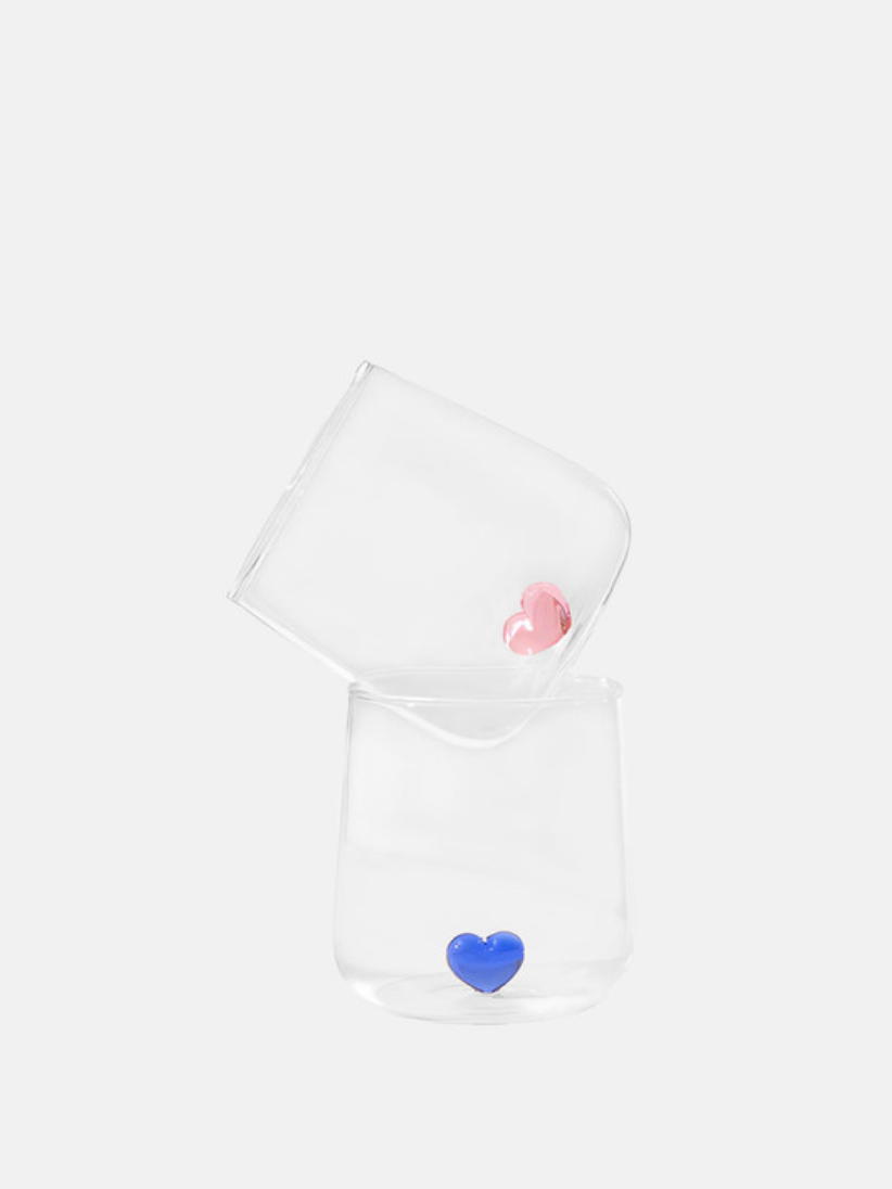 "L'amour" Glass With Love Heart - Blue